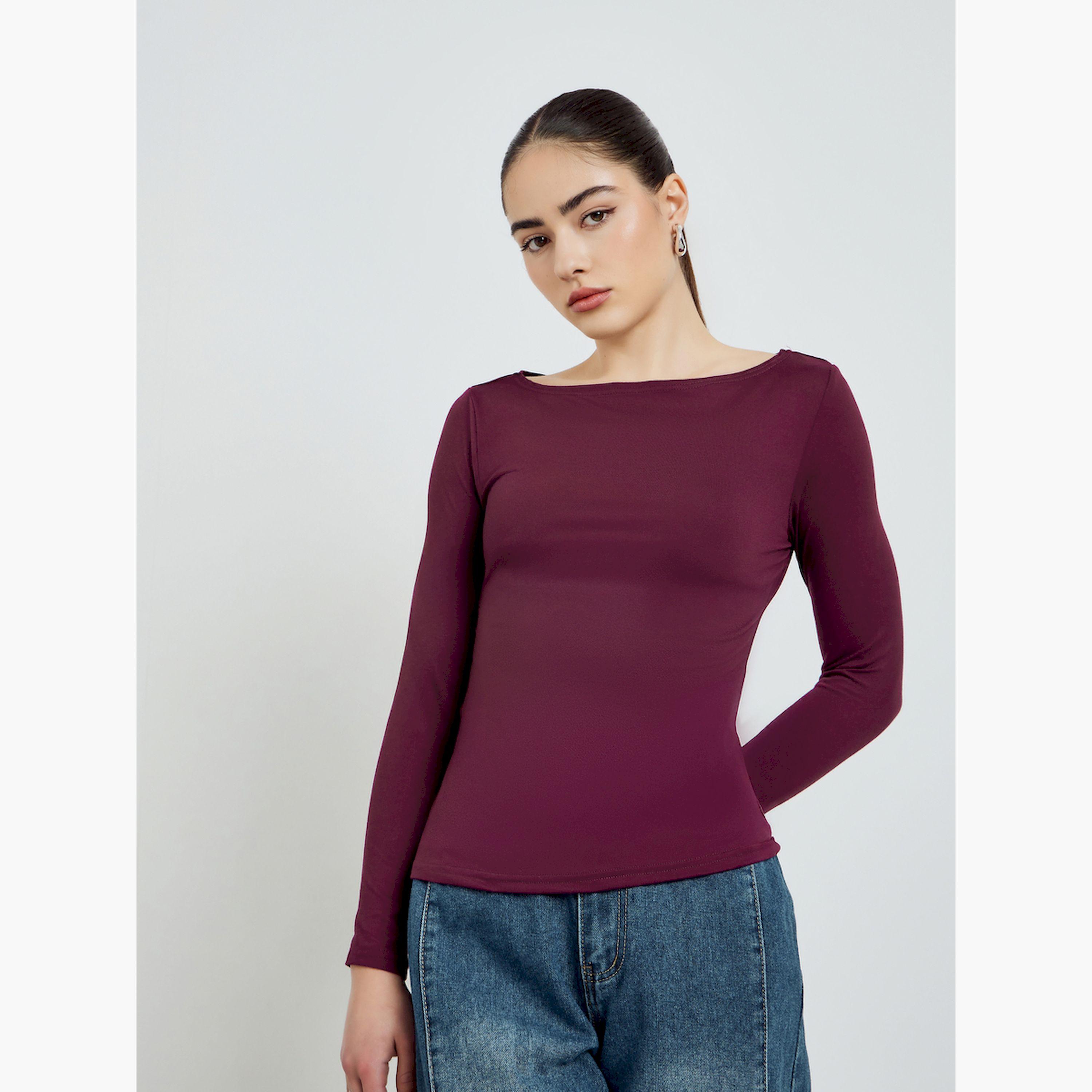 تيشيرت بياقة قارب وأكمام طويلة-women-clothing-tshirts-image-1