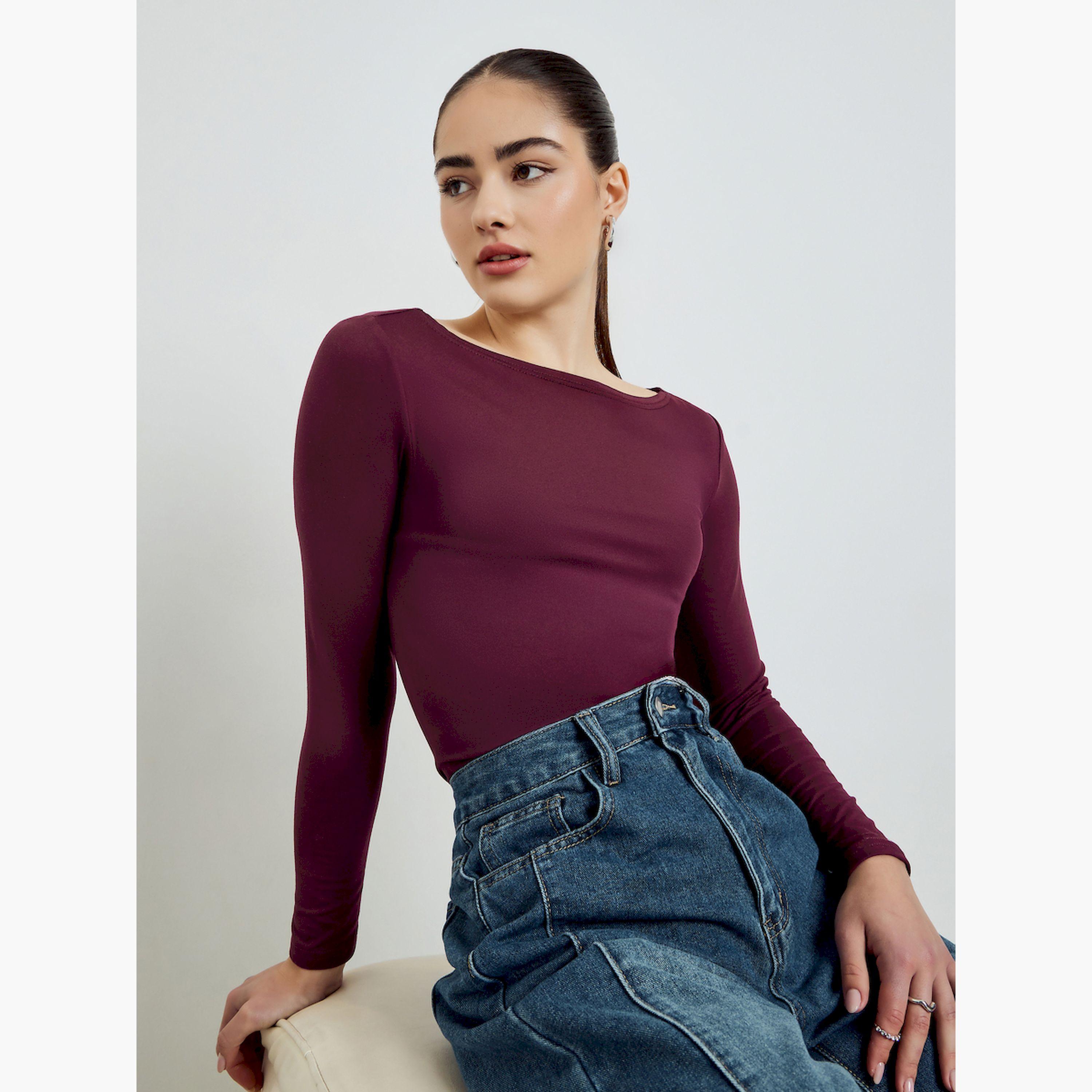 تيشيرت بياقة قارب وأكمام طويلة-women-clothing-tshirts-image-3