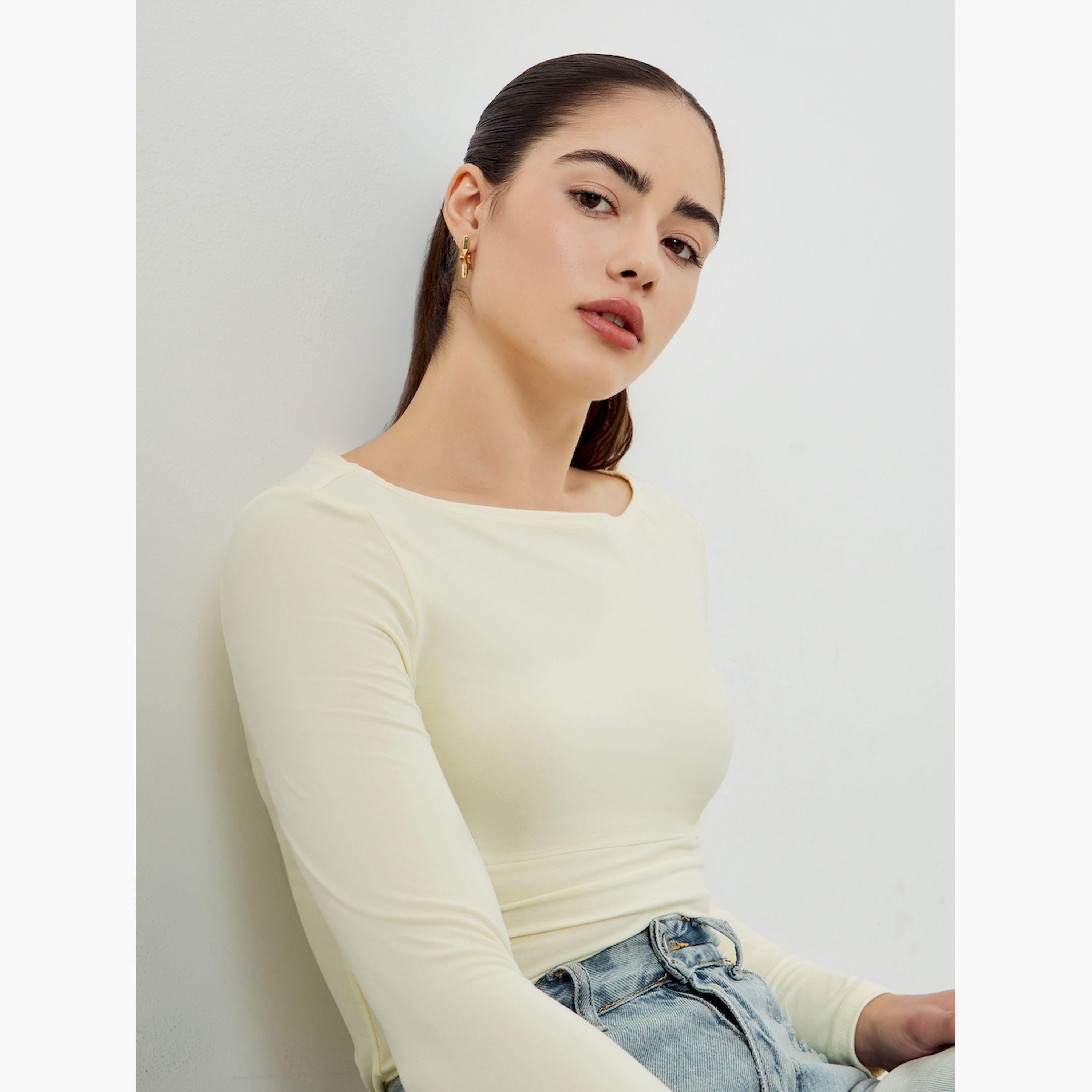 Styli Cream Boat Neck Long Sleeve T-Shirt-women-clothing-tshirts-image-3