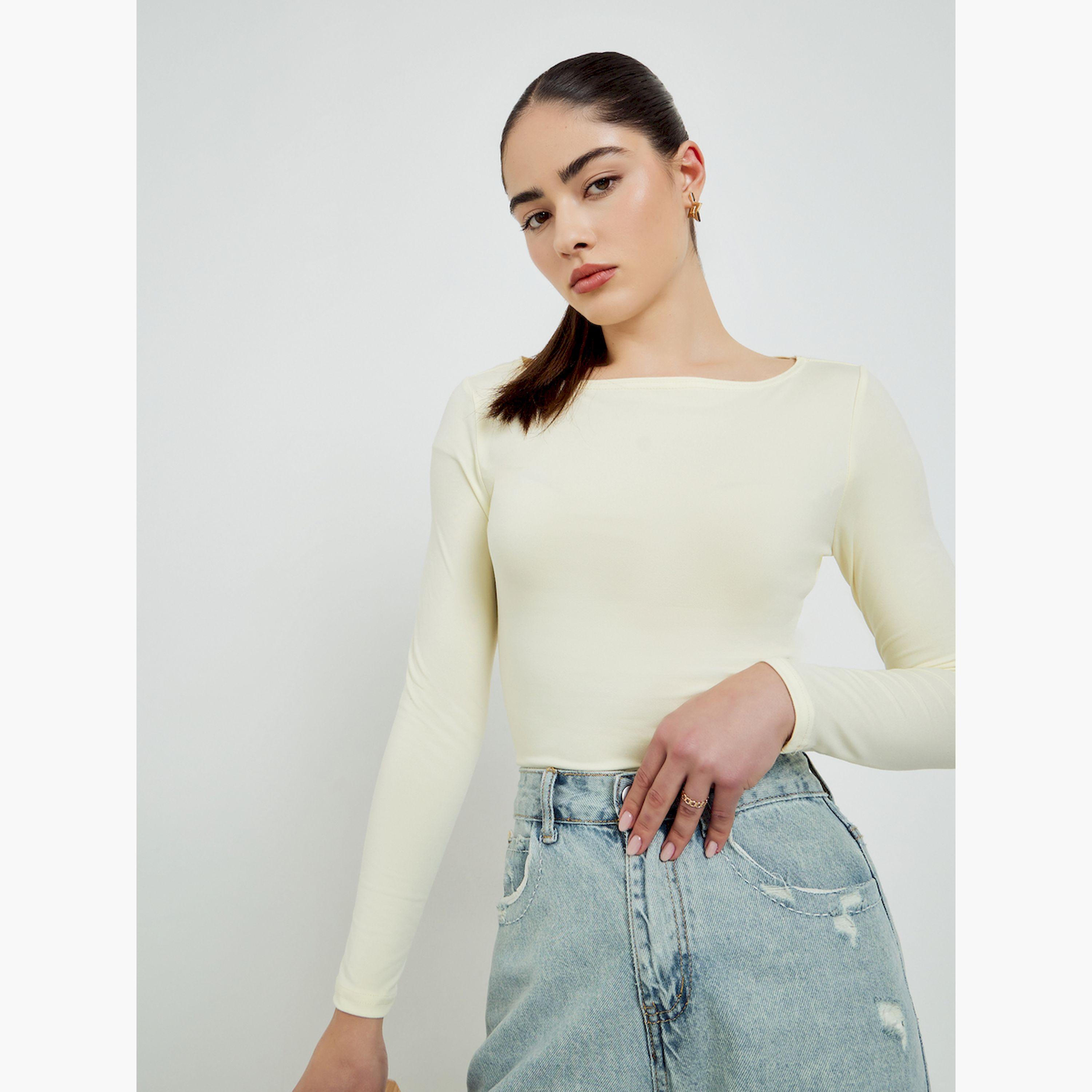 Styli Cream Boat Neck Long Sleeve T-Shirt-women-clothing-tshirts-image-5