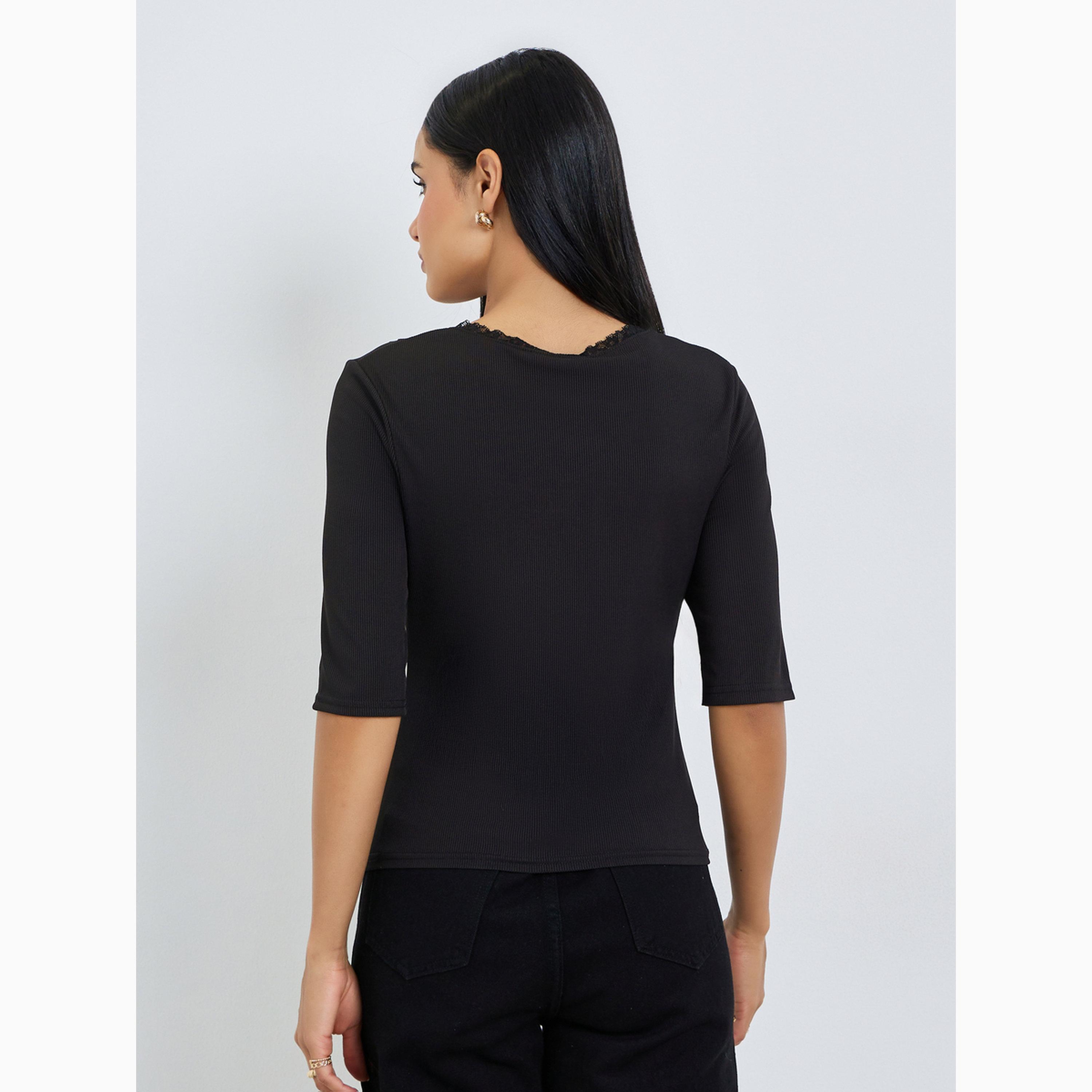 Styli Black Floral Lace Embroidery Fitted T-Shirt-women-clothing-tshirts-image-6