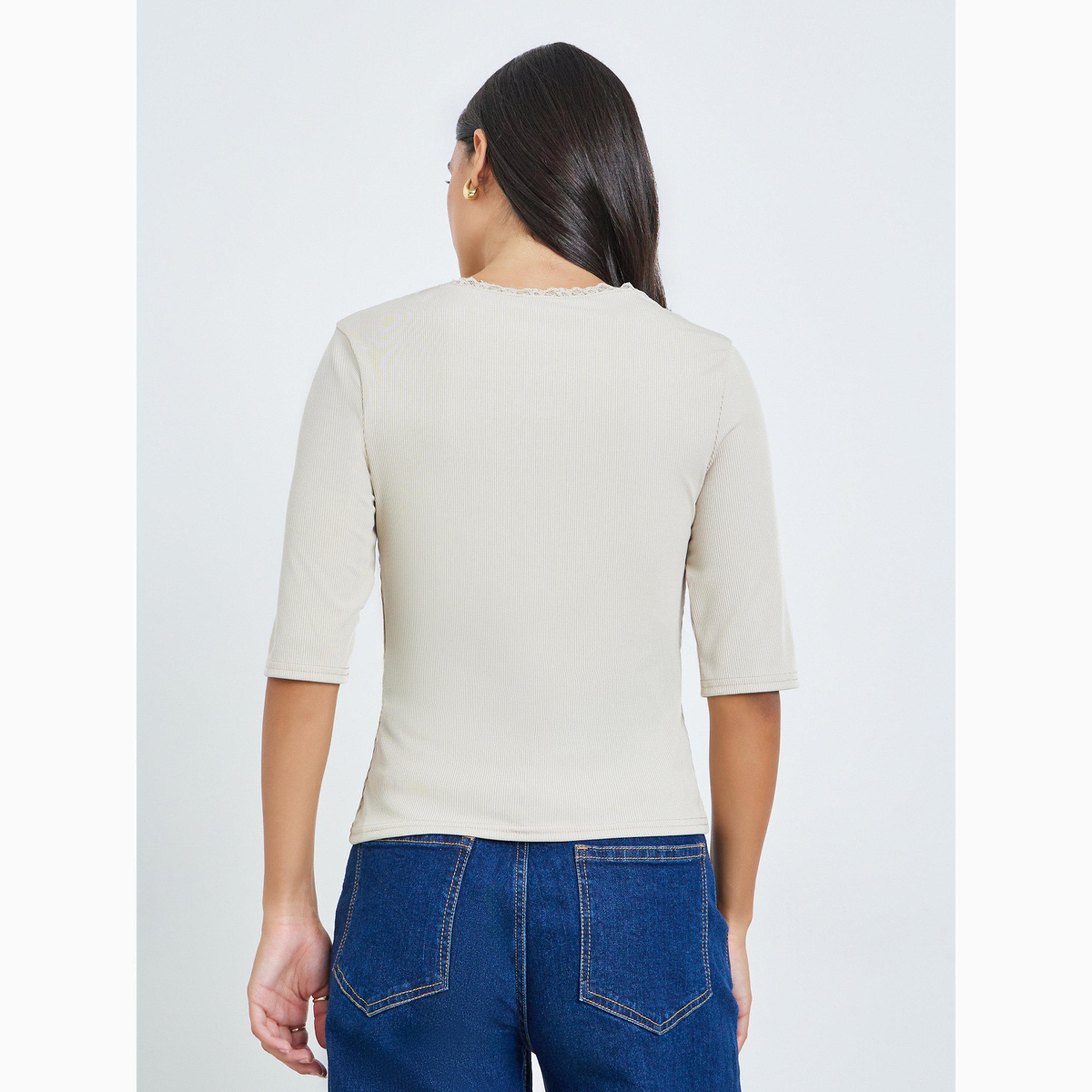 Styli Beige Floral Lace Embroidery Fitted T-Shirt-women-clothing-tshirts-image-5