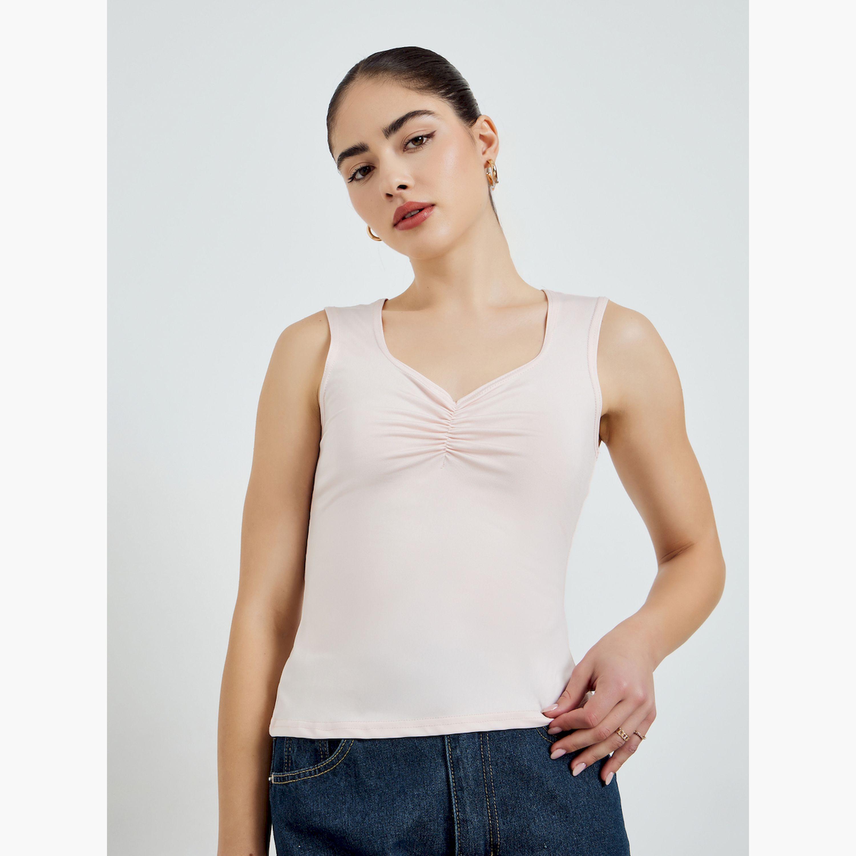 Styli Pink Ruched Fitted Tank Top-women-clothing-shirtsandblouses-blouses-image-1
