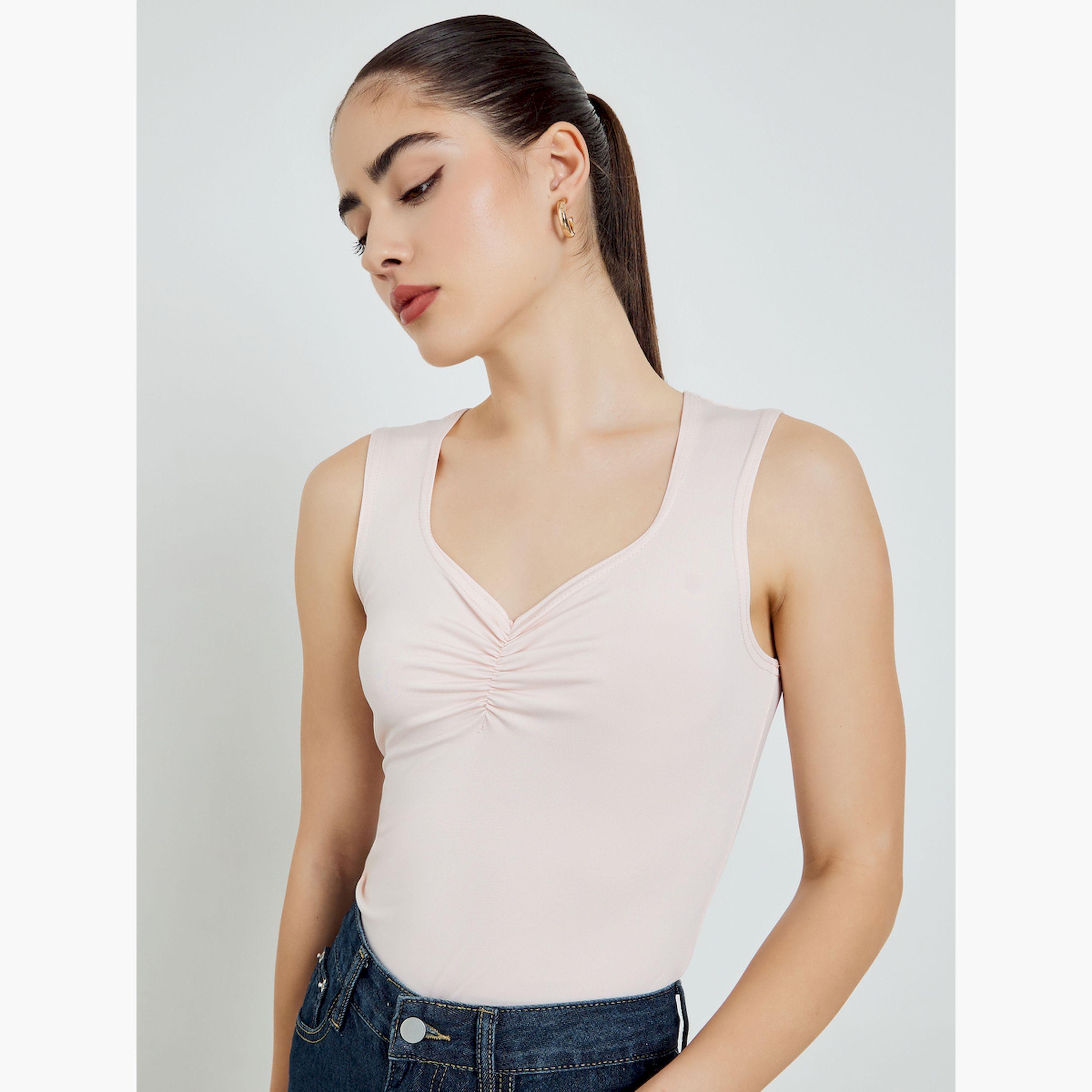 Styli Pink Ruched Fitted Tank Top-women-clothing-shirtsandblouses-blouses-image-3