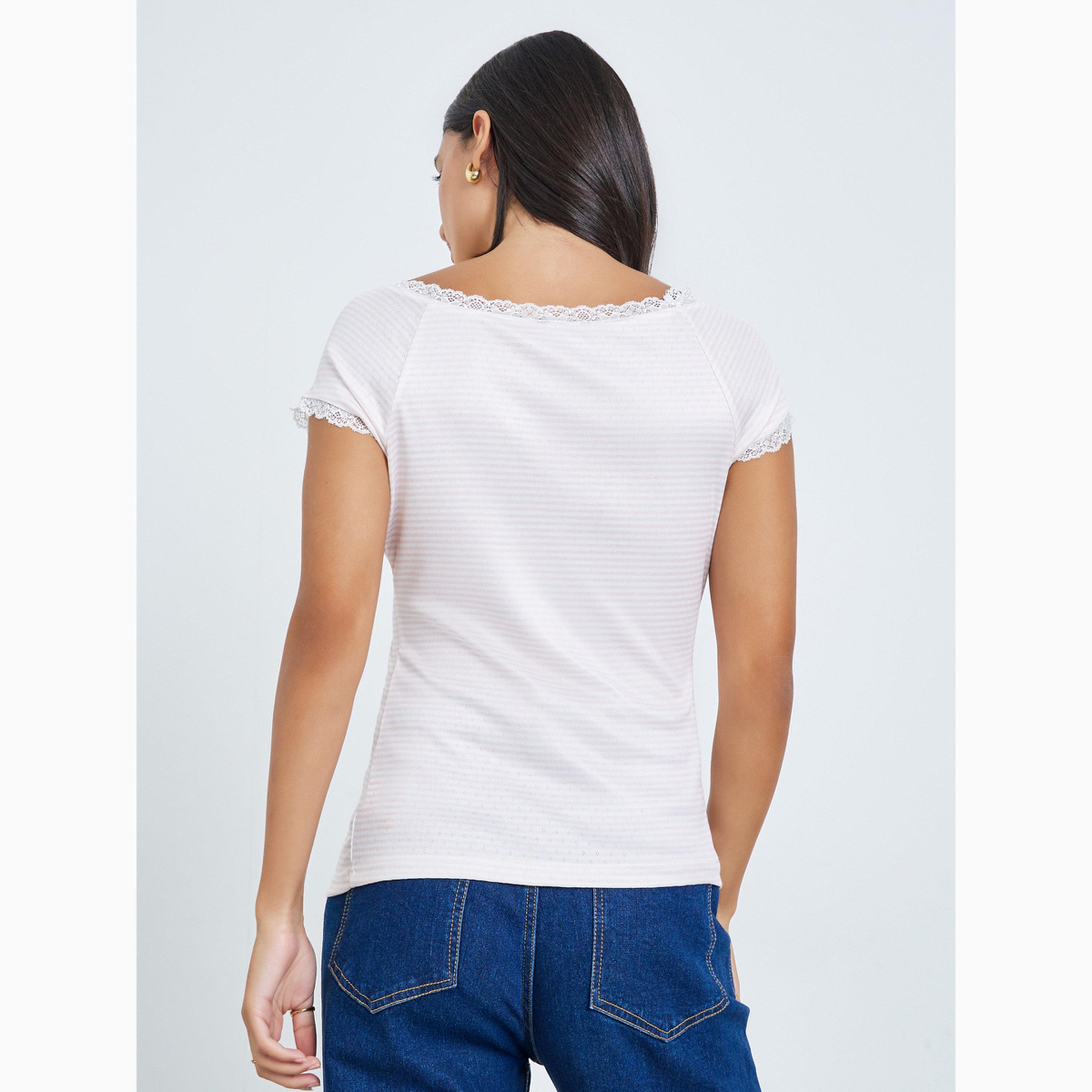 Styli Pointelle Boat Neck Lace Trim T-Shirt-women-clothing-tshirts-image-5