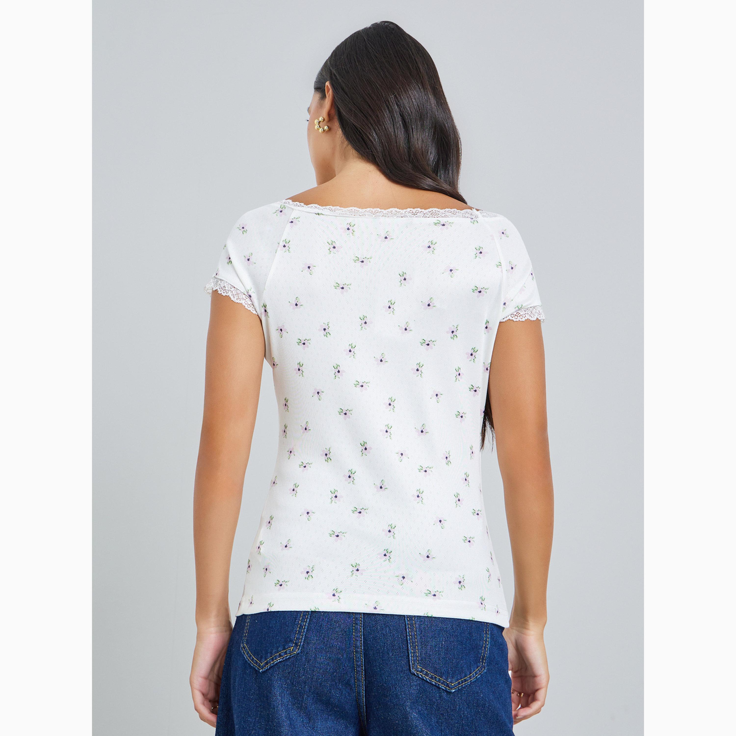 Styli Pointelle Boat Neck Lace Trim T-Shirt-women-clothing-tshirts-image-5