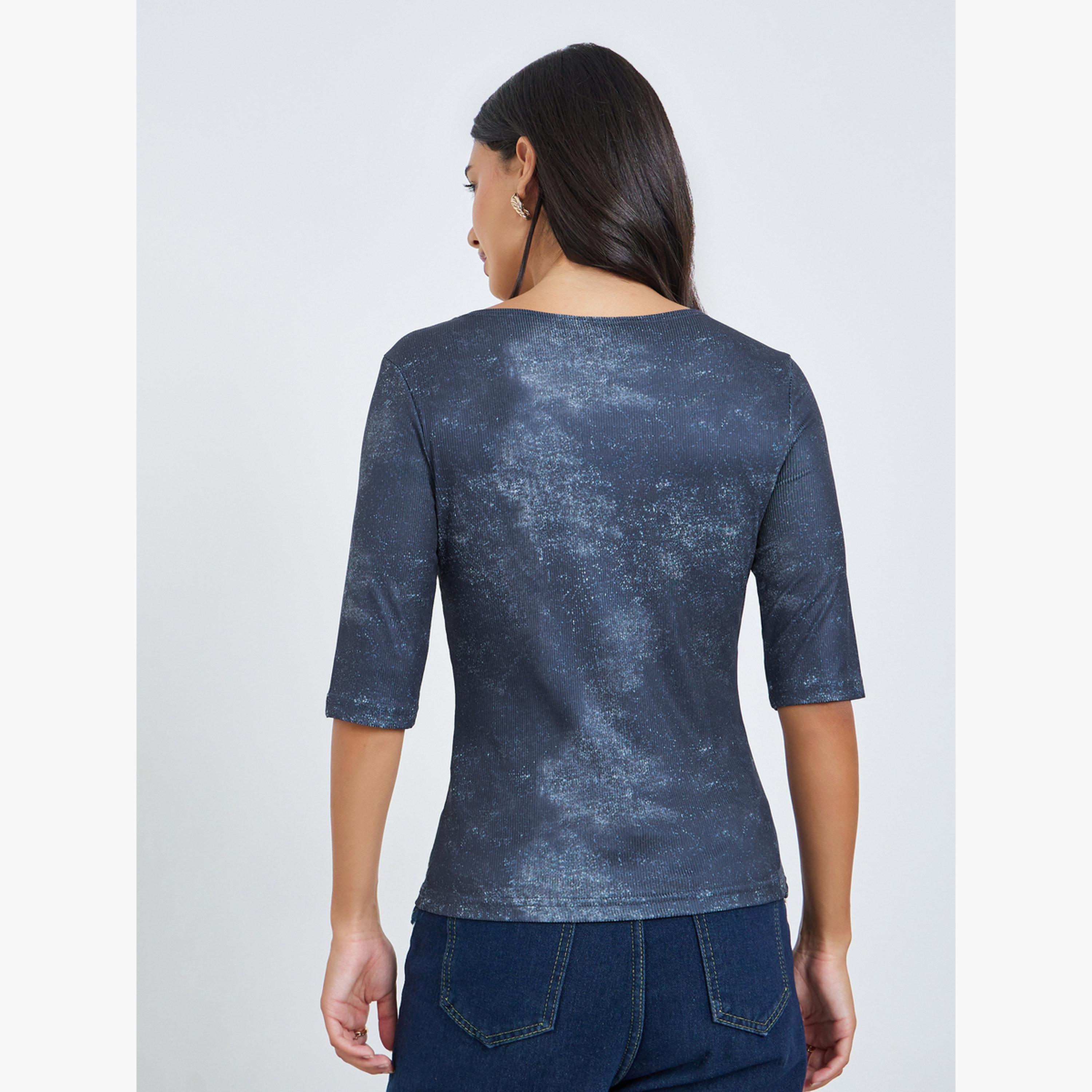 Styli Grey Foil Print Fitted T-Shirt-women-clothing-tshirts-image-4