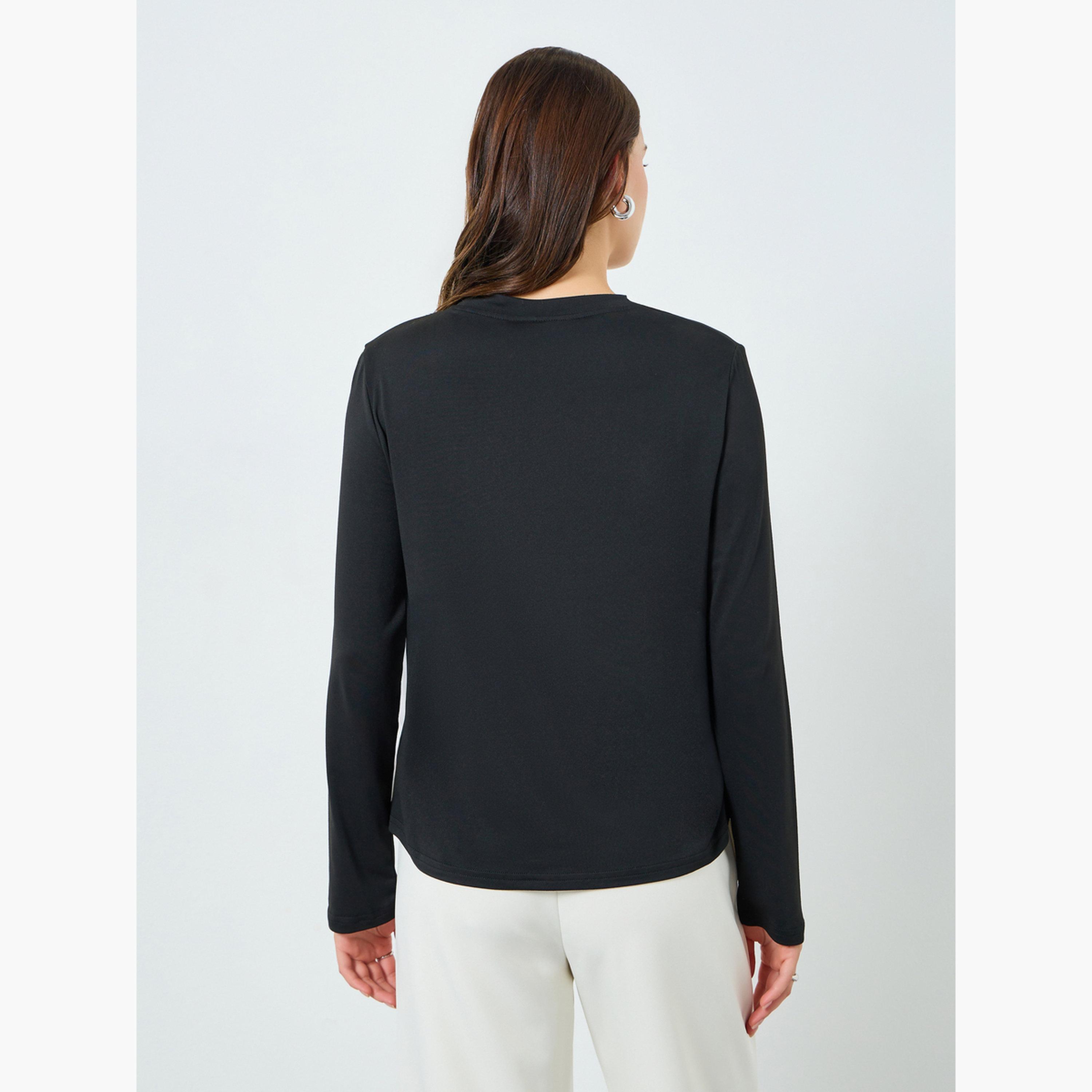 Styli Women Black Embellished Long Sleeve T-Shirt-women-clothing-tshirts-image-5