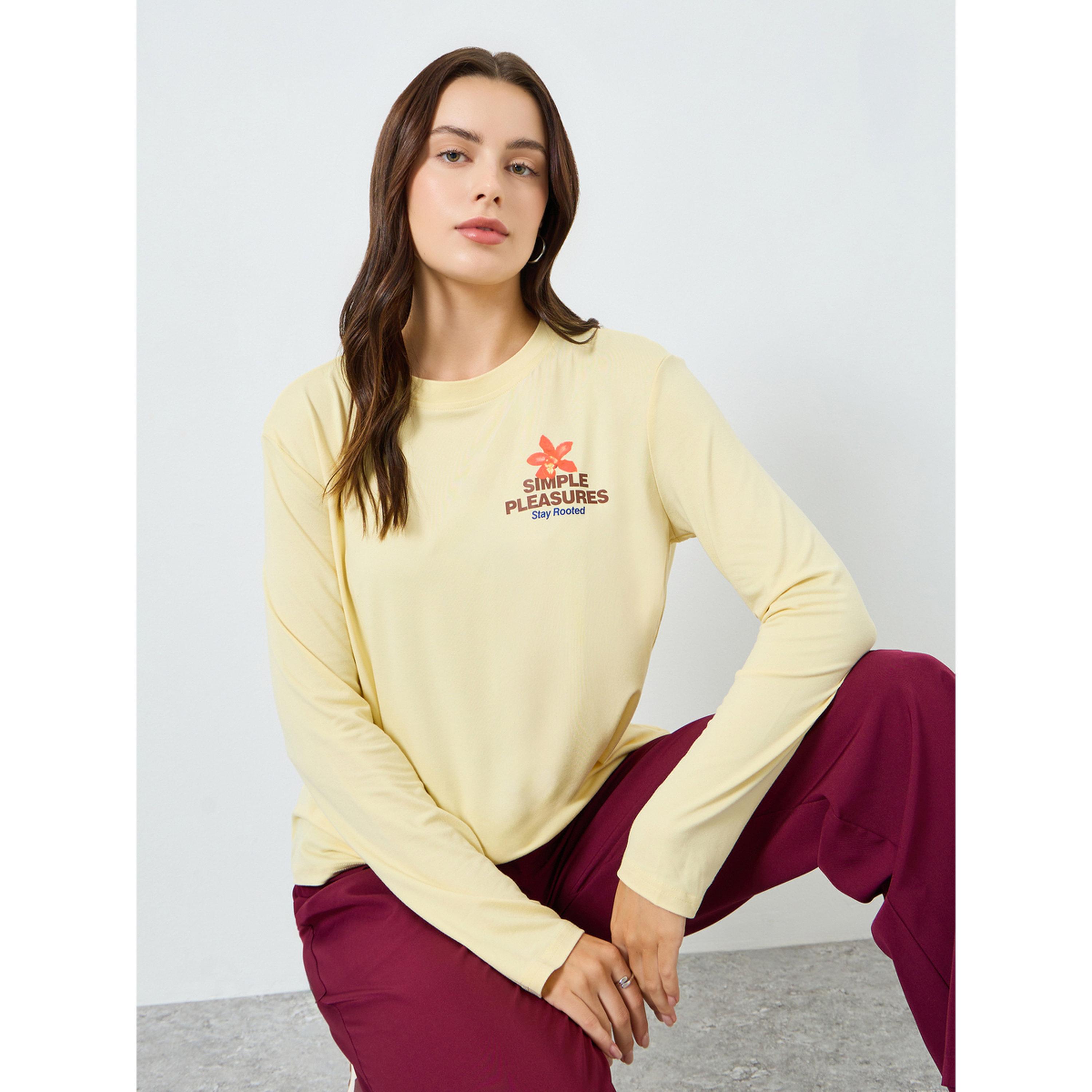 Styli Women Yellow Graphic Print Long Sleeve T-Shirt-women-clothing-tshirts-image-3