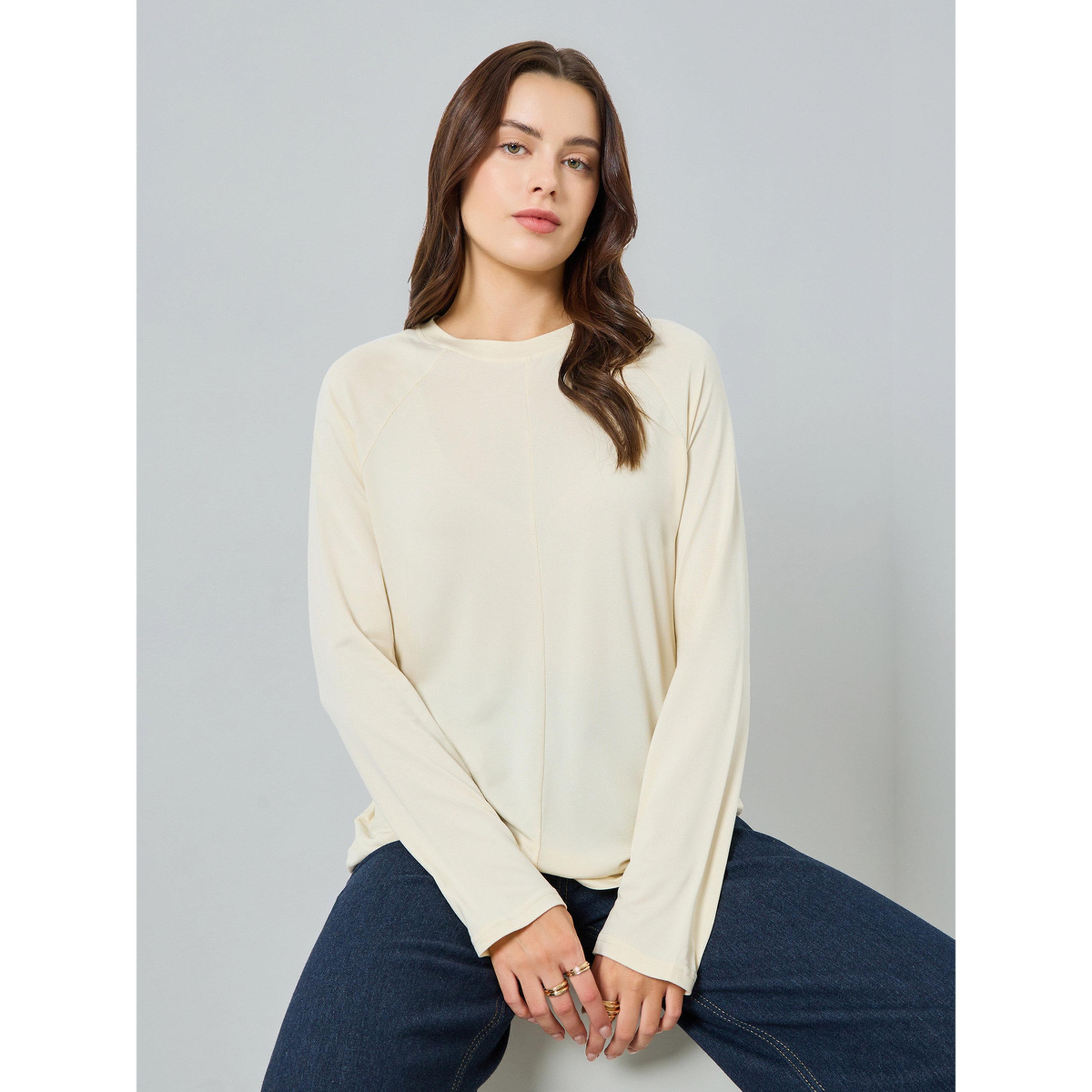 Styli Women Beige Raglan Sleeve Regular Fit T-Shirt-women-clothing-tshirts-image-3