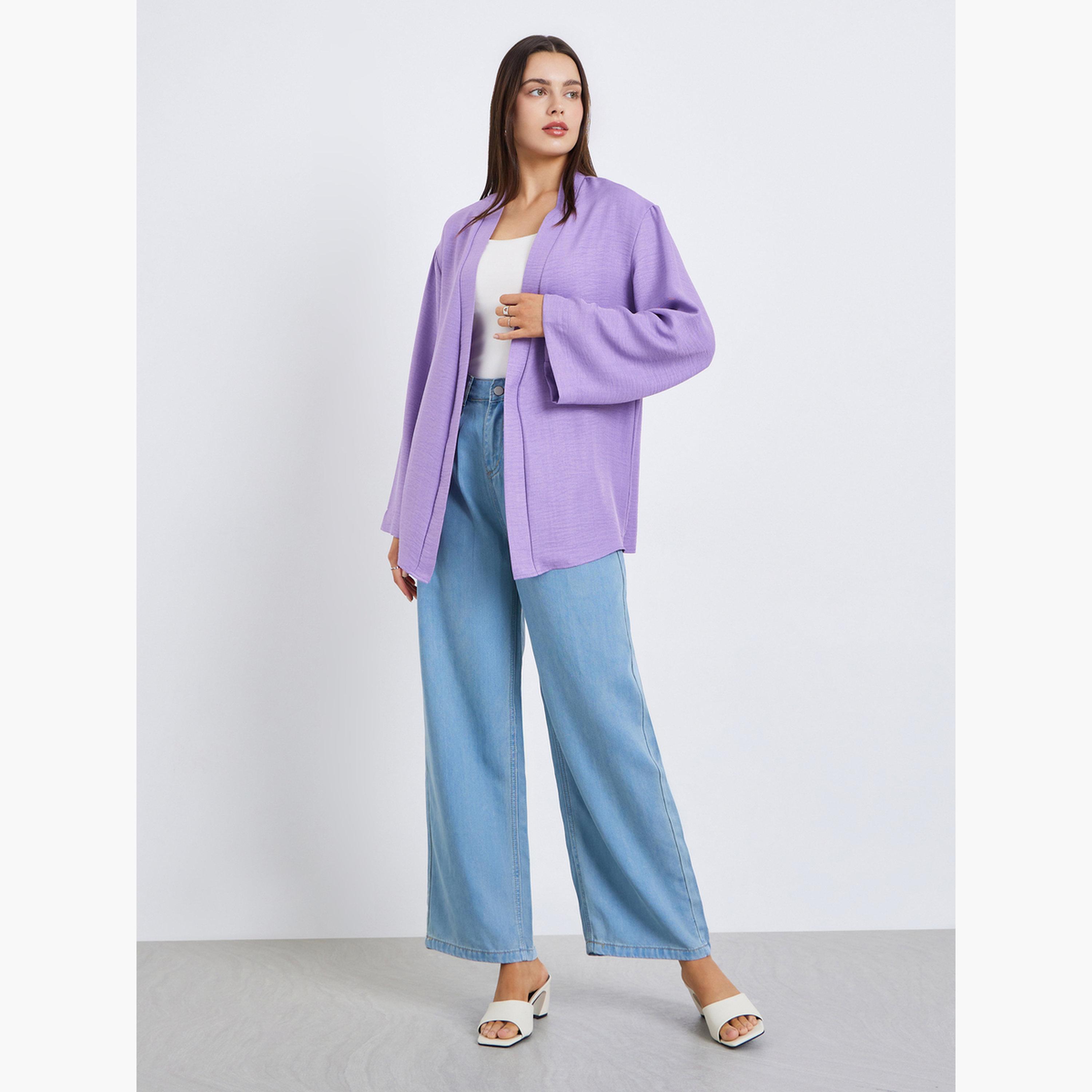 Styli Women Solid Open Front Kimono-women-clothing-coatsandjackets-jackets-image-2