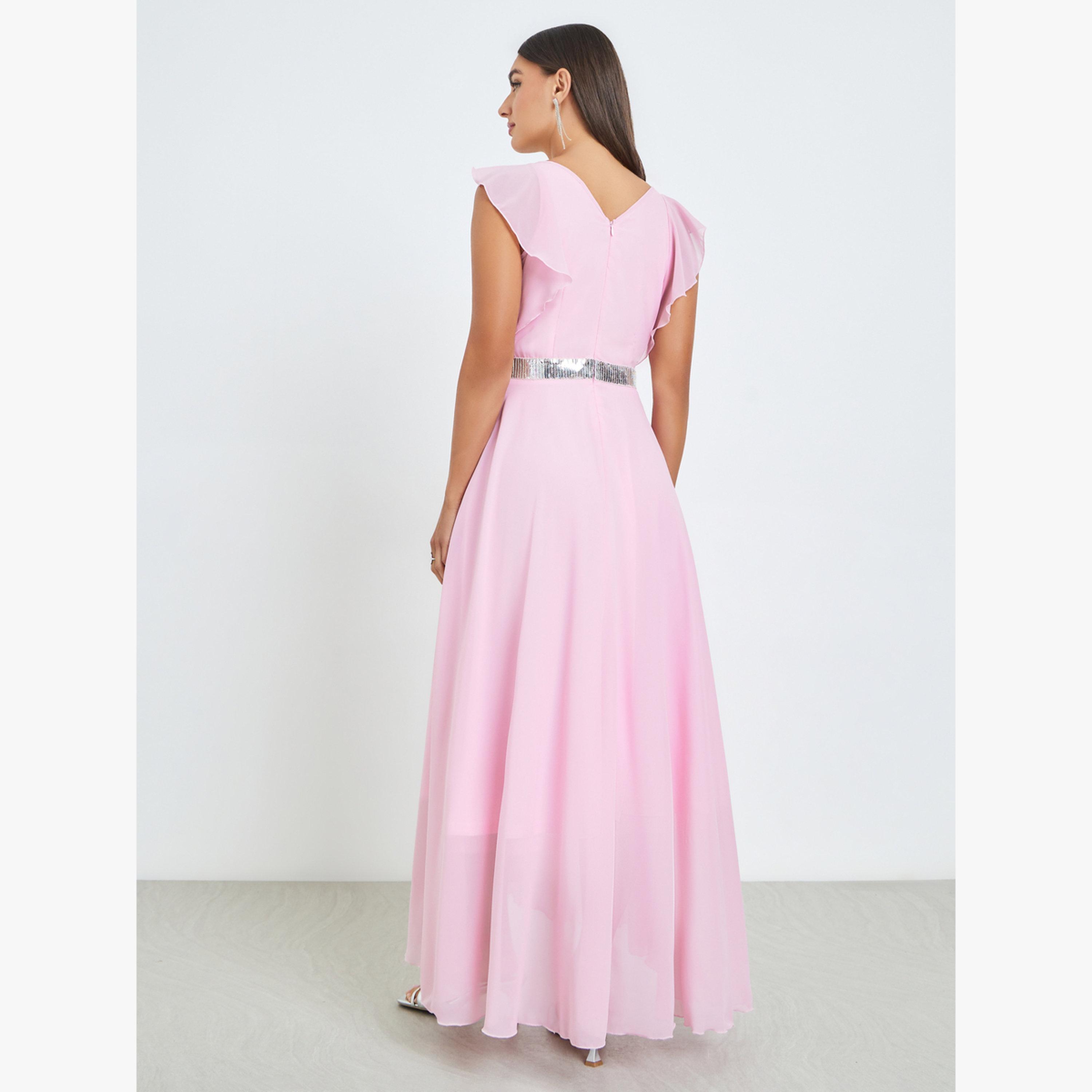 فستان طويل بلا أكمام وتفاصيل ترتر-women-clothing-dresses-image-4