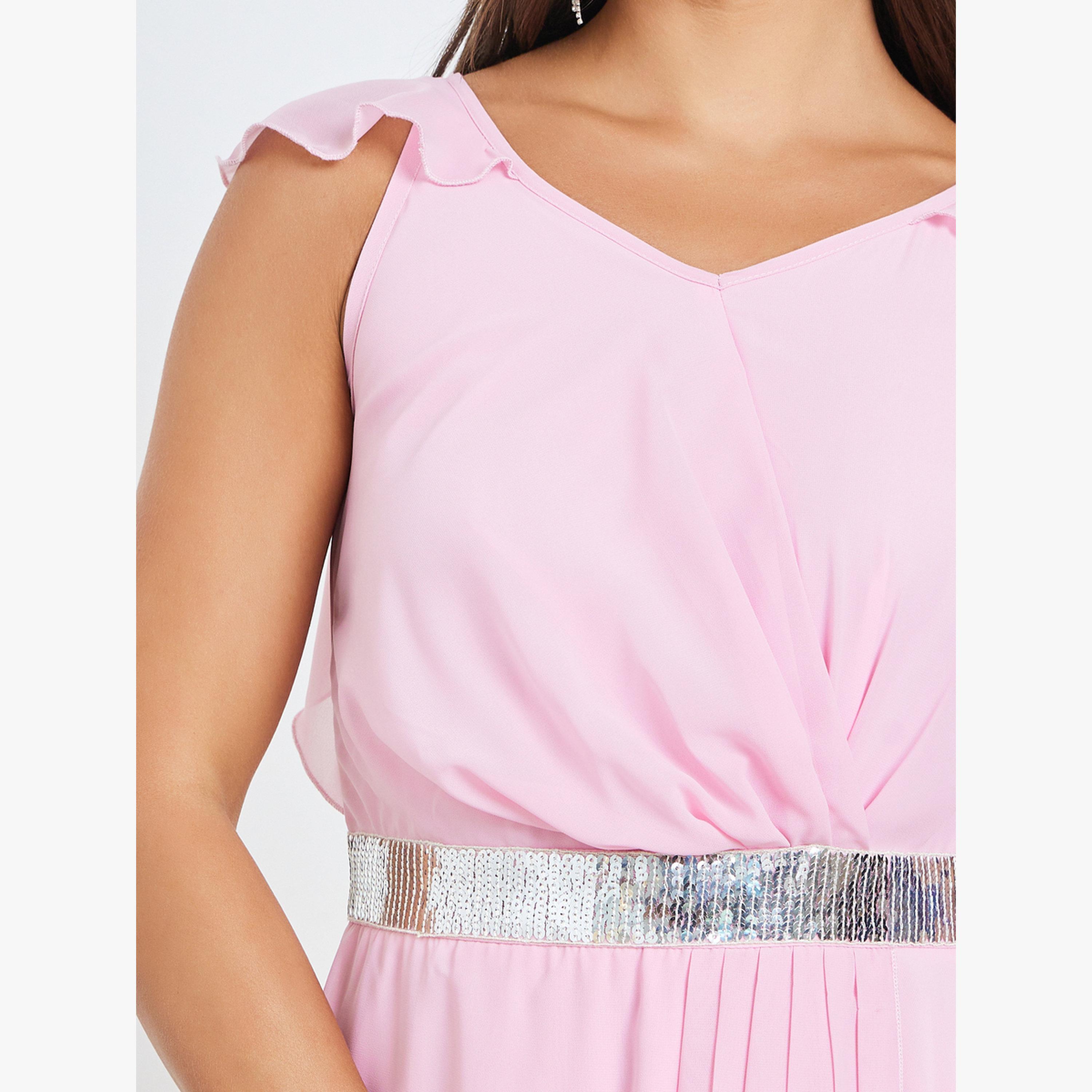 فستان طويل بلا أكمام وتفاصيل ترتر-women-clothing-dresses-image-5