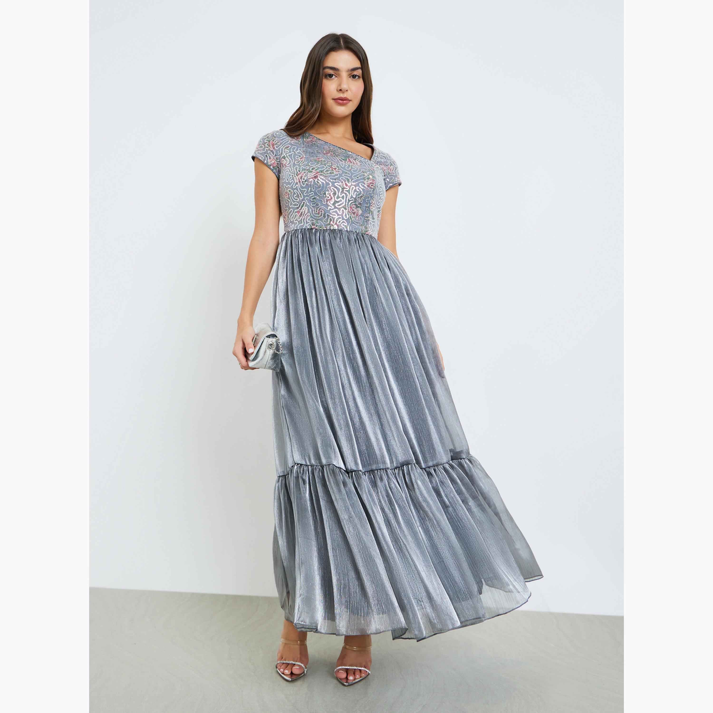 Styli Grey Embellished Maxi Dress-women-clothing-dresses-image-1