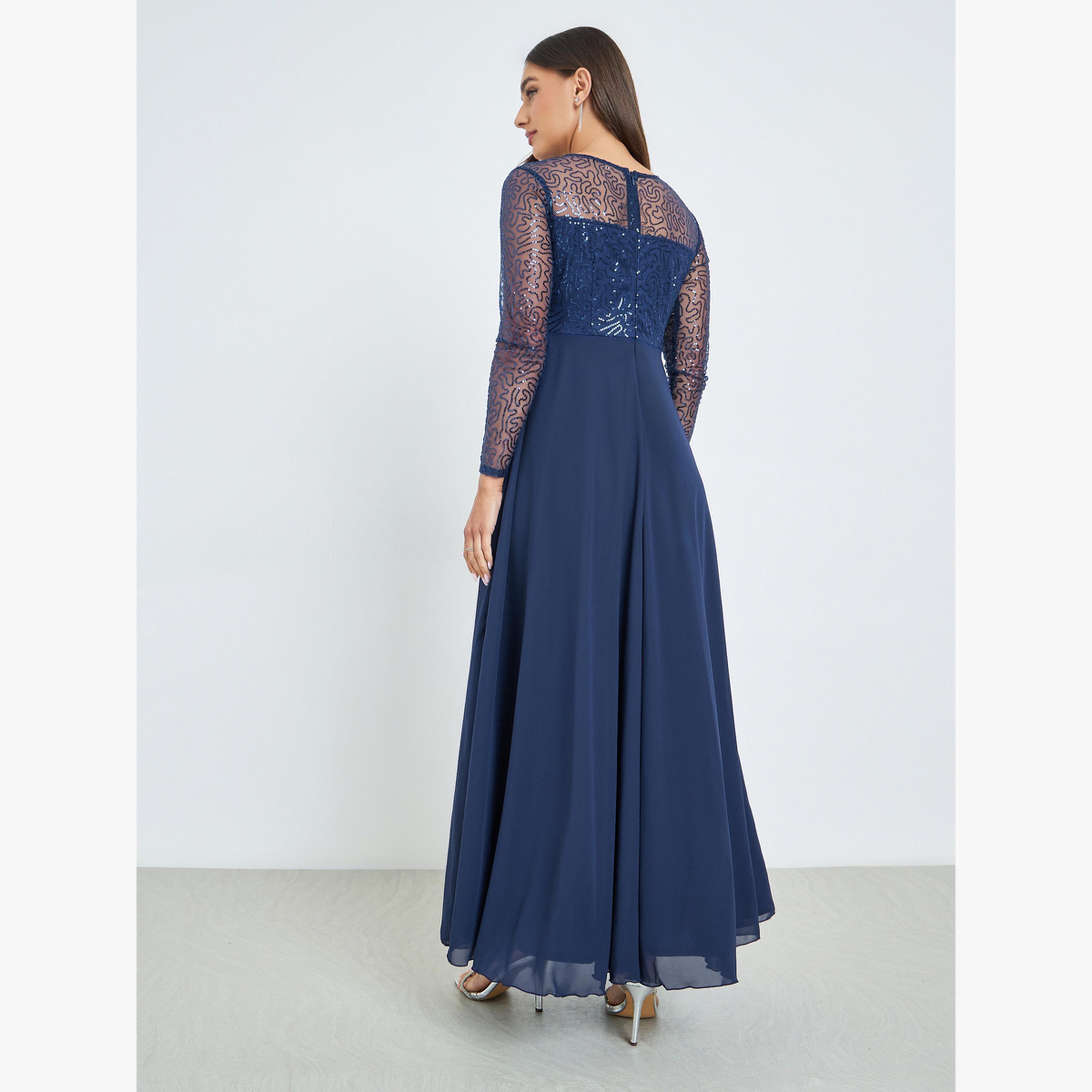 Styli Navy Sequin Long Sleeve Maxi Dress-women-clothing-dresses-image-4