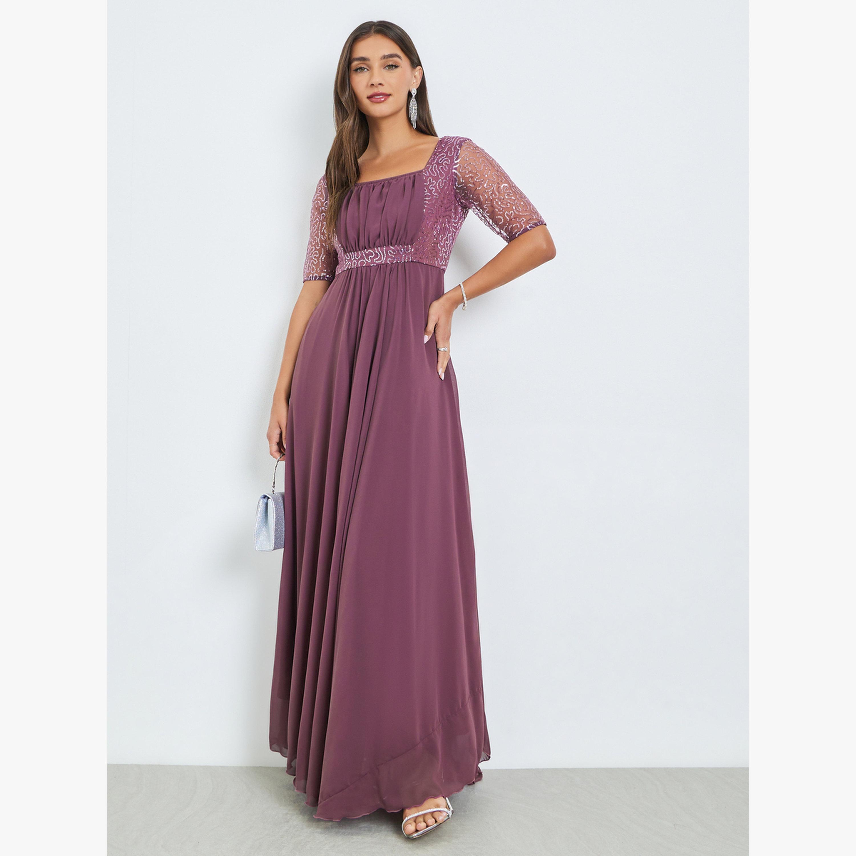 فستان طويل بالترتر مع طيات-women-clothing-dresses-image-1
