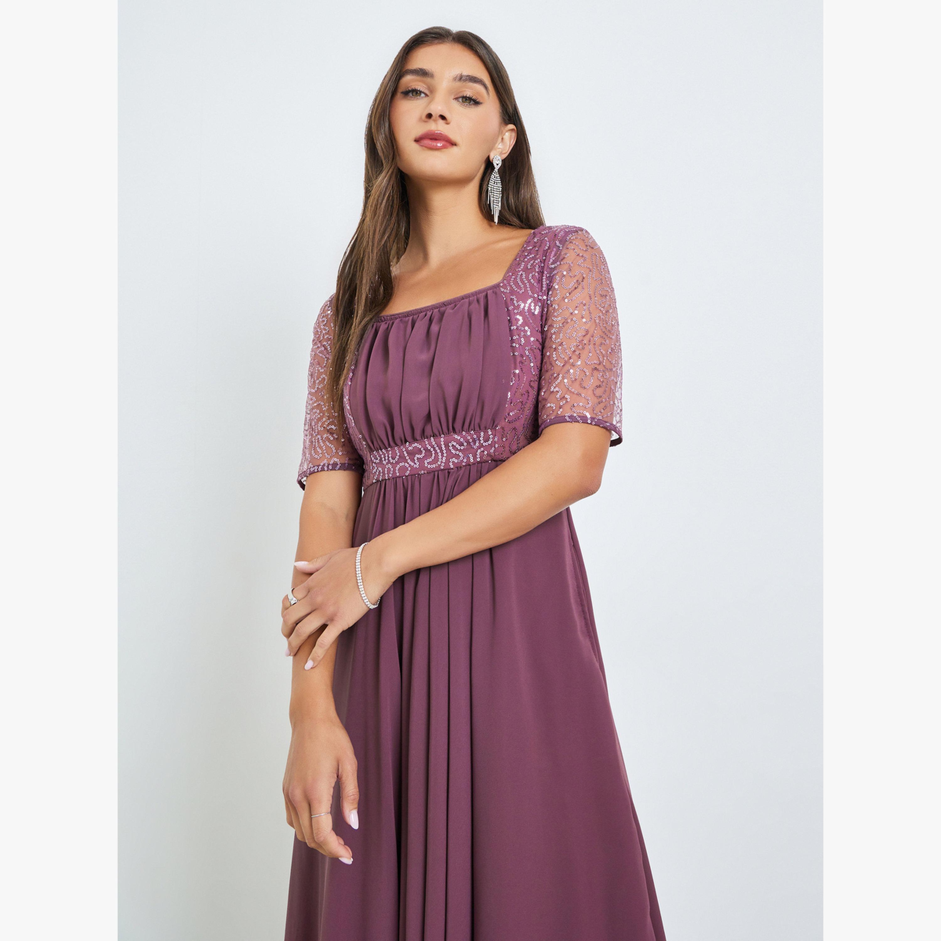 Styli Purple Sequined Maxi Dress with Fold Pleats-women-clothing-dresses-image-2