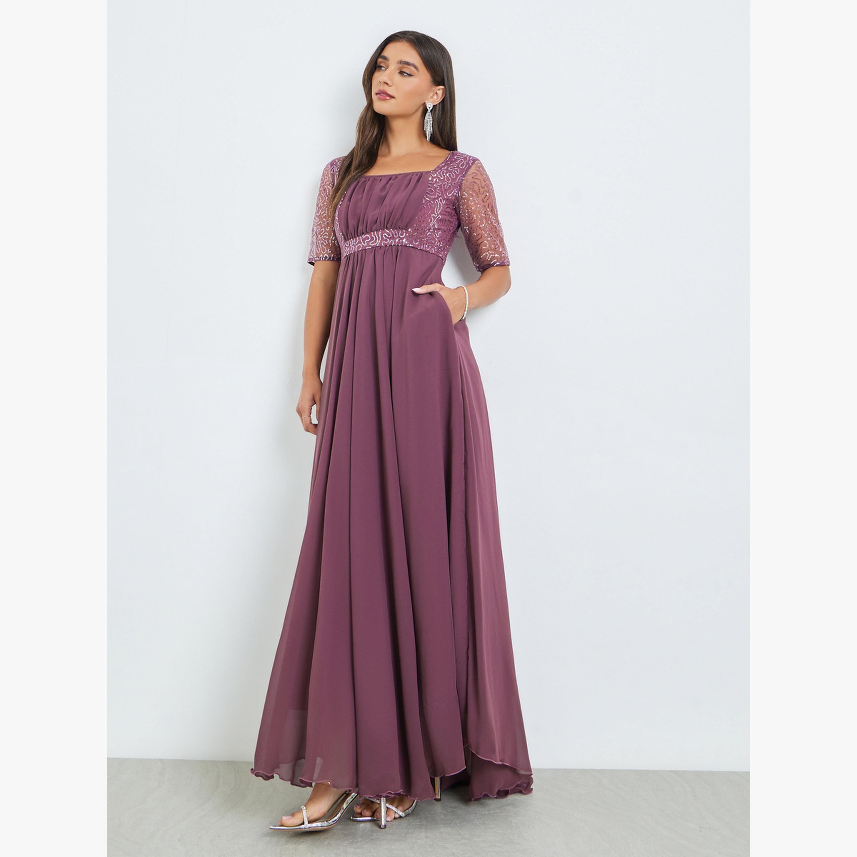 Styli Purple Sequined Maxi Dress with Fold Pleats-women-clothing-dresses-image-3
