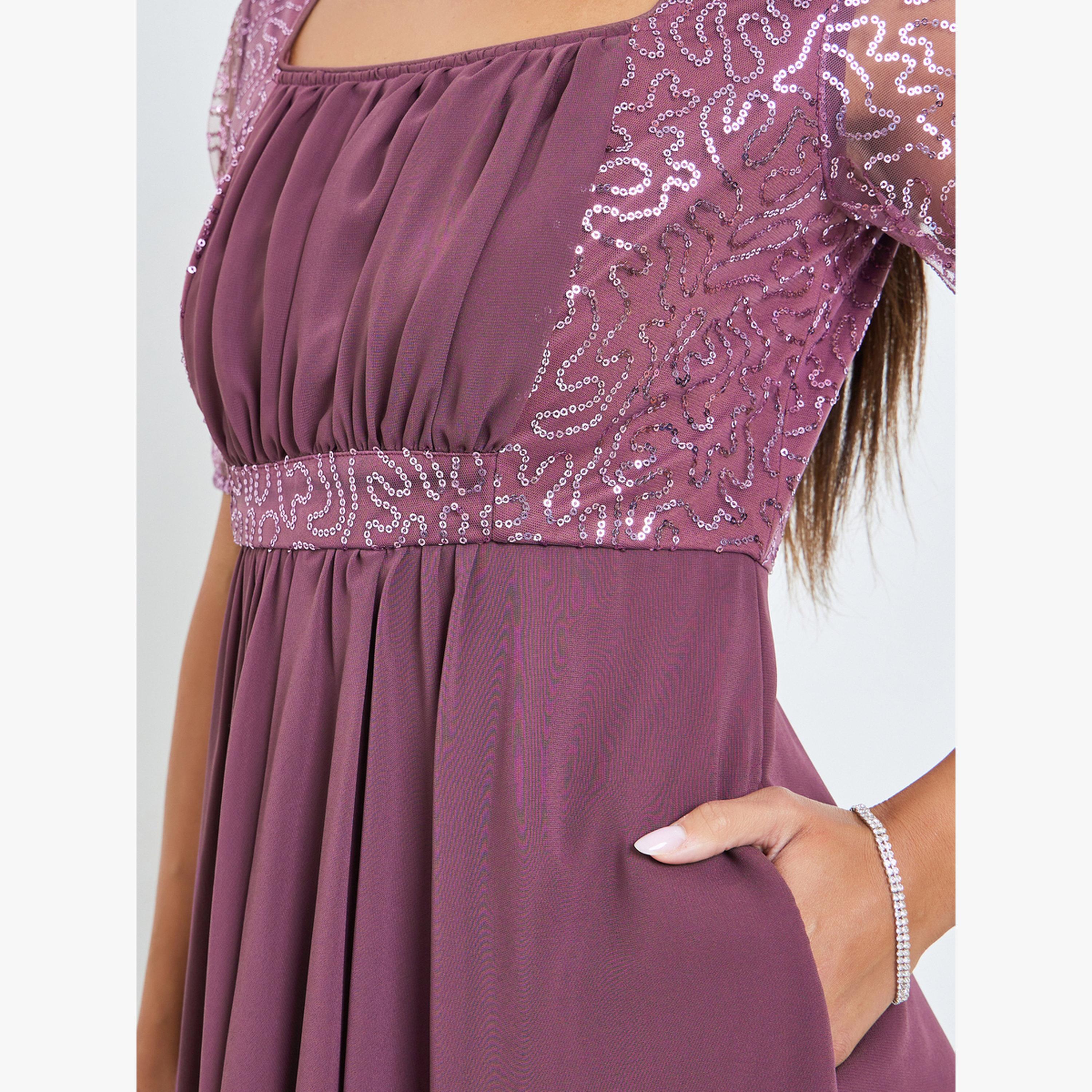 Styli Purple Sequined Maxi Dress with Fold Pleats-women-clothing-dresses-image-5