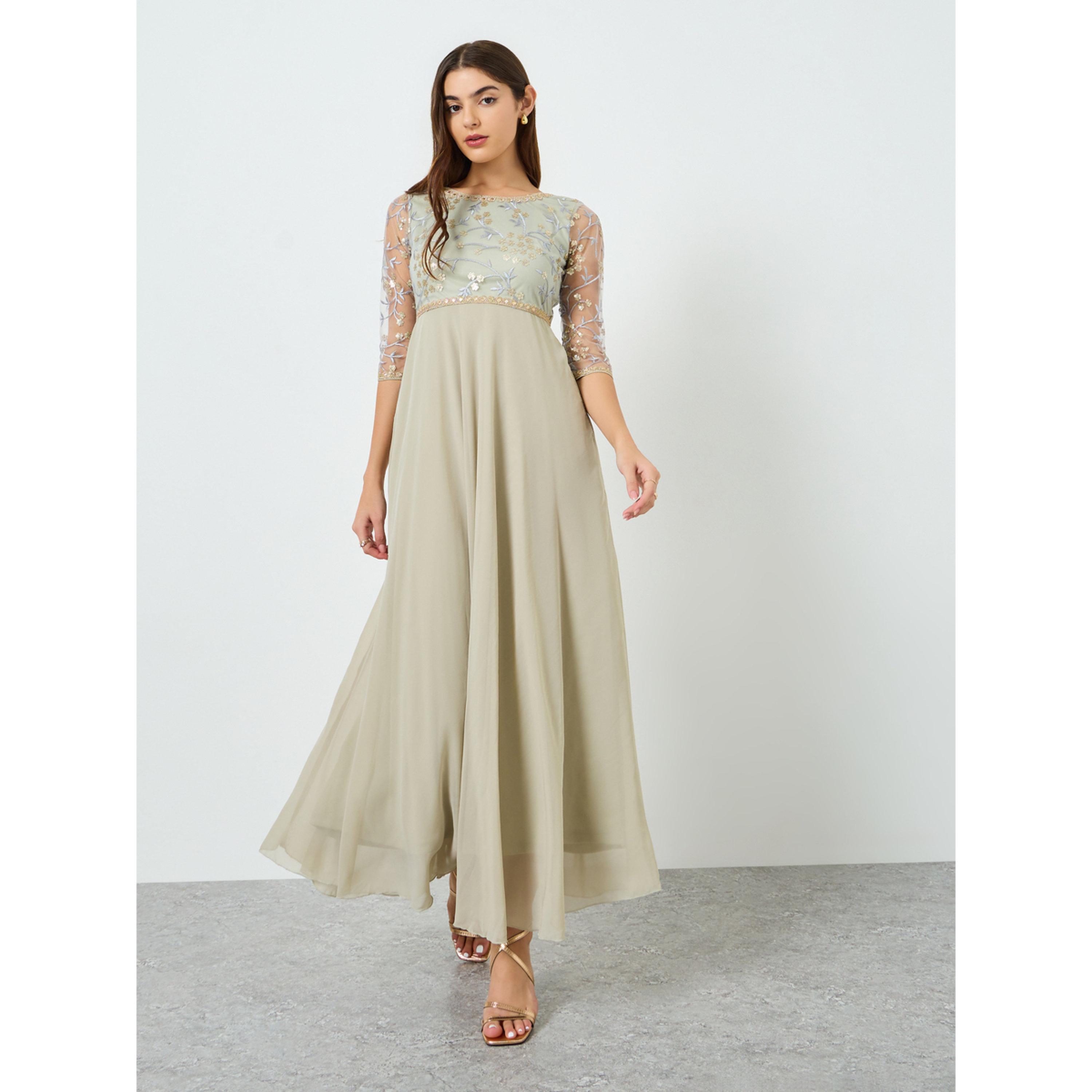 Styli Women Beige Embellished Maxi Dress-women-clothing-dresses-image-1
