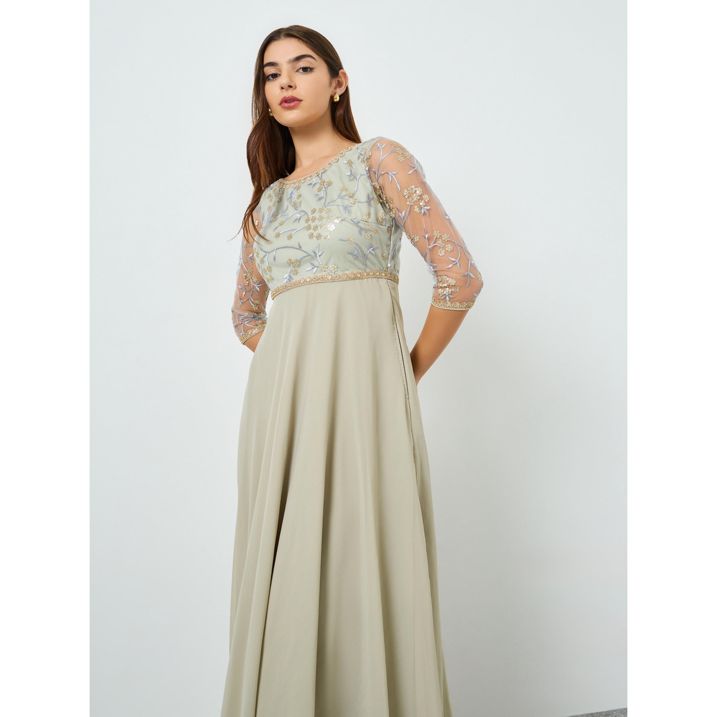 فستان طويل منمق بزهور مع أكمام شفافة-women-clothing-dresses-image-2