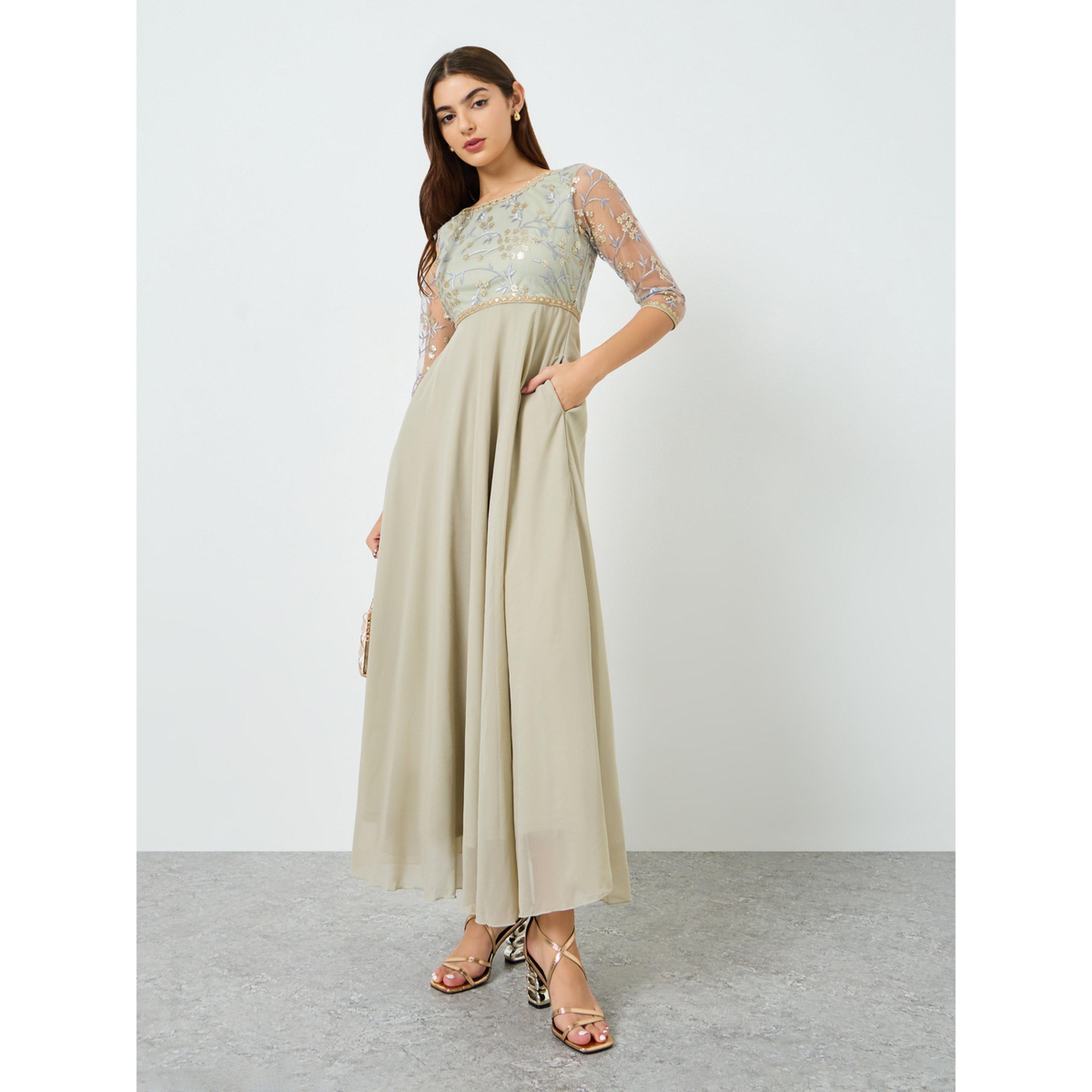 Styli Women Beige Embellished Maxi Dress-women-clothing-dresses-image-3
