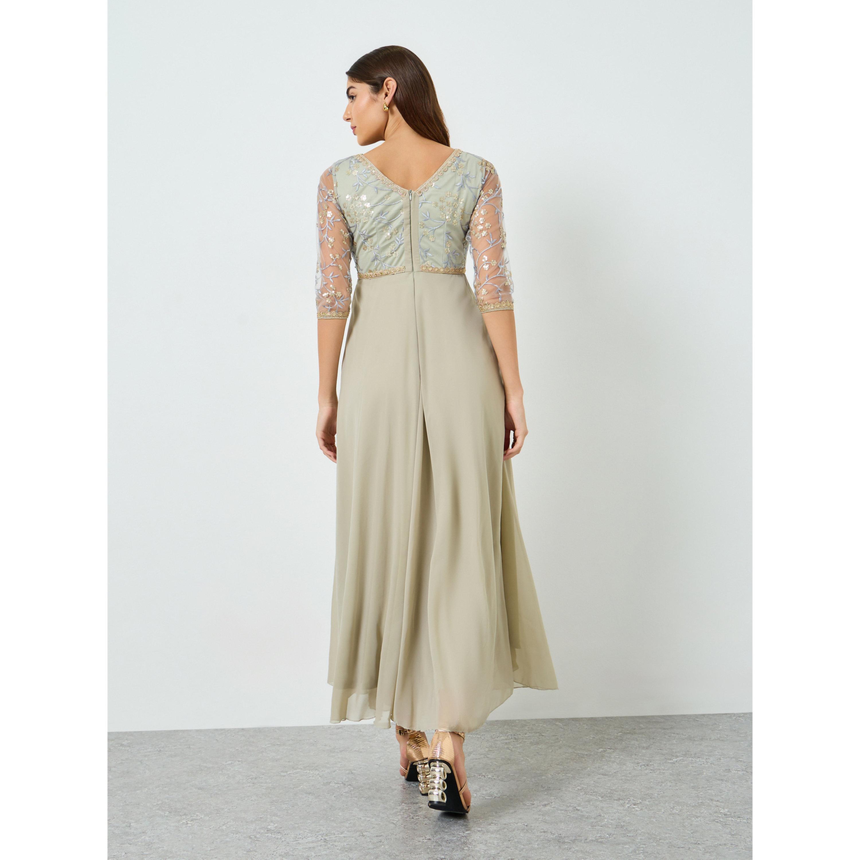 فستان طويل منمق بزهور مع أكمام شفافة-women-clothing-dresses-image-4
