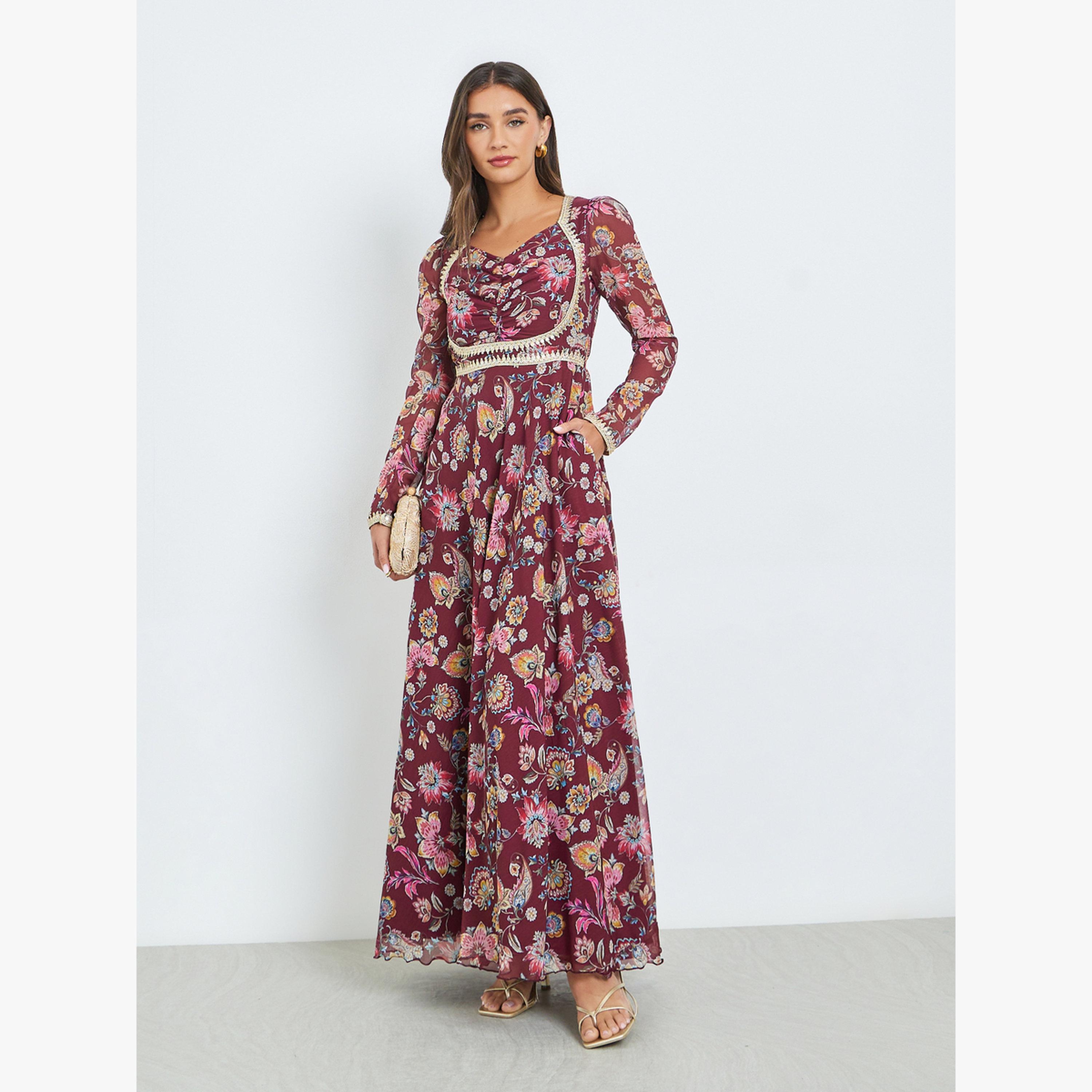 فستان طويل بنقشة زهور-women-clothing-dresses-image-1