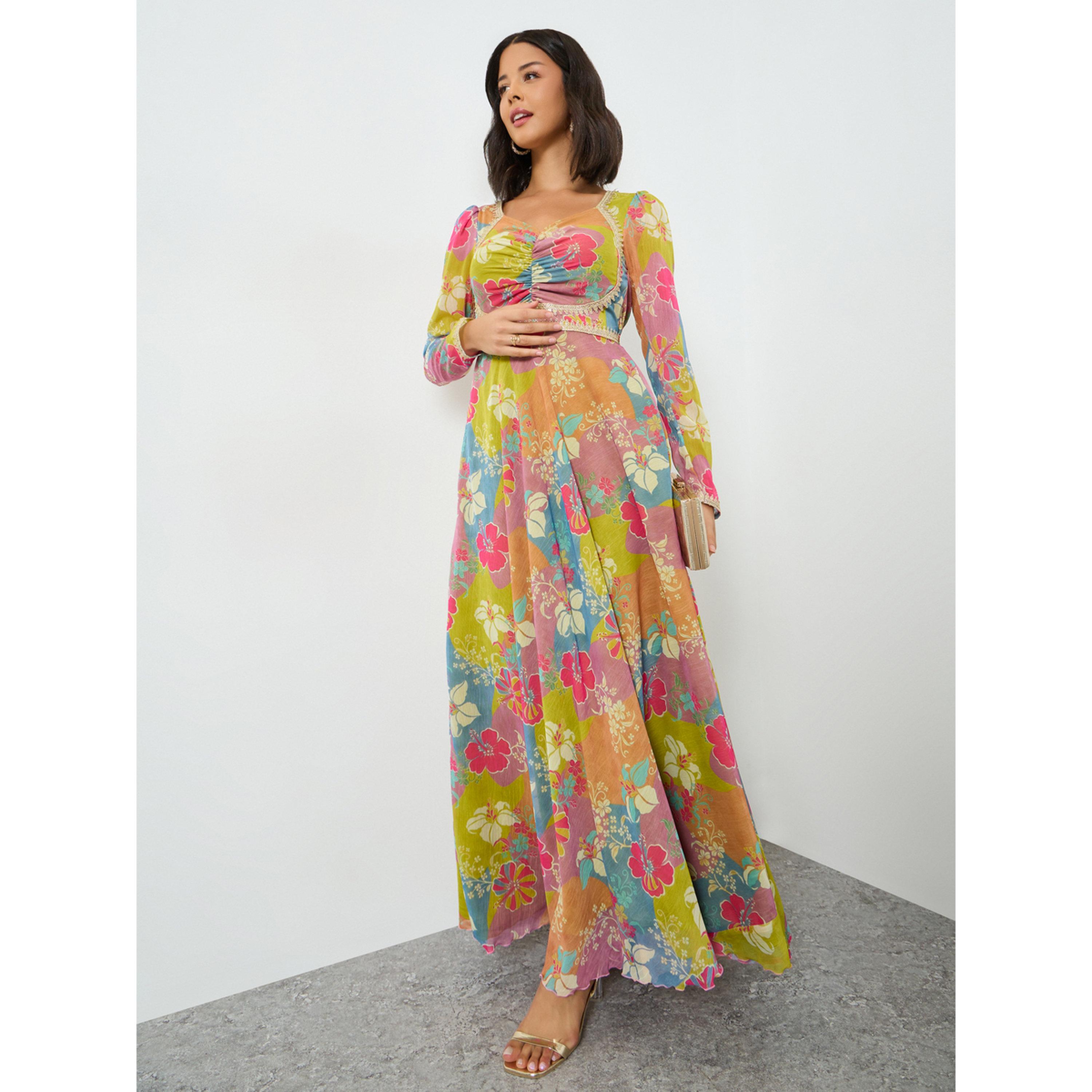 Styli Yellow Sweetheart Neck Floral Maxi Dress-women-clothing-dresses-image-2