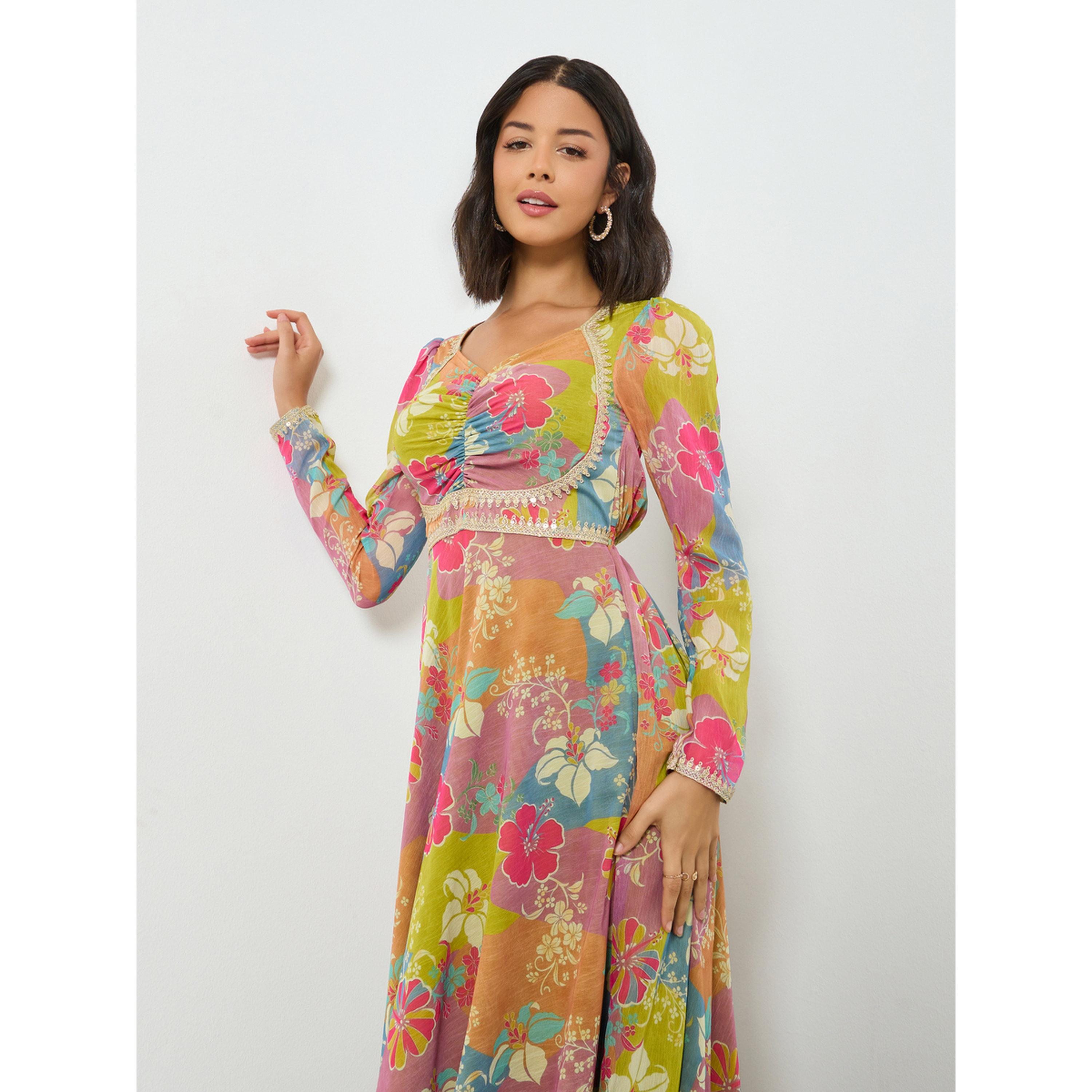 Styli Yellow Sweetheart Neck Floral Maxi Dress-women-clothing-dresses-image-3