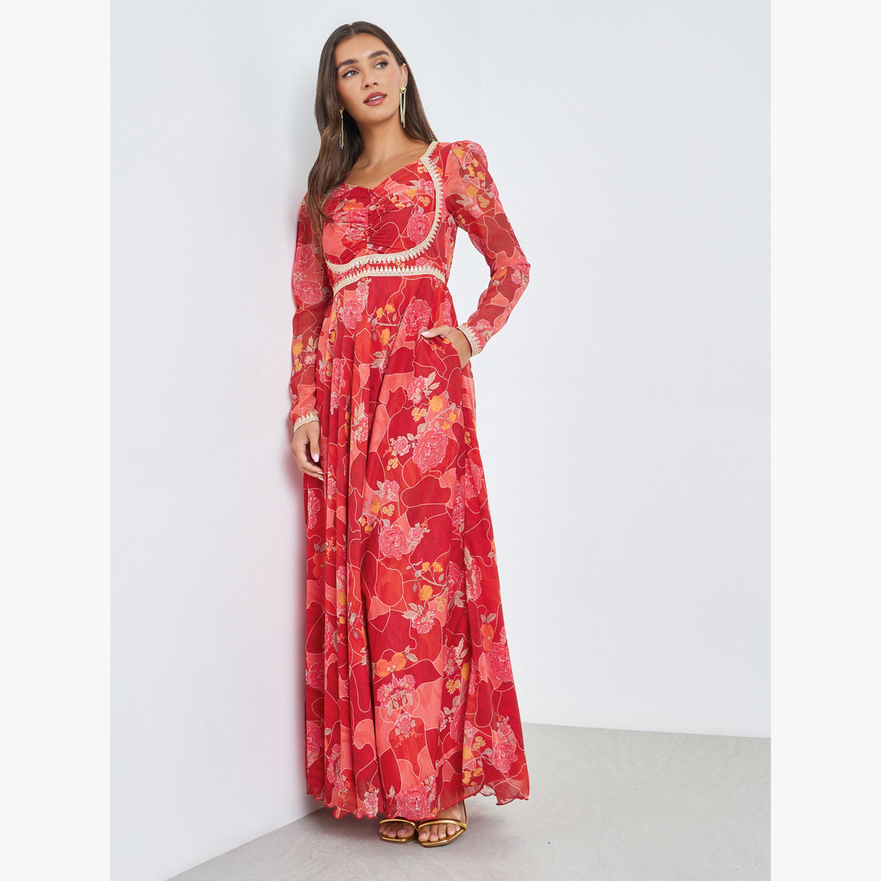 فستان طويل بنقشة زهور-women-clothing-dresses-image-1