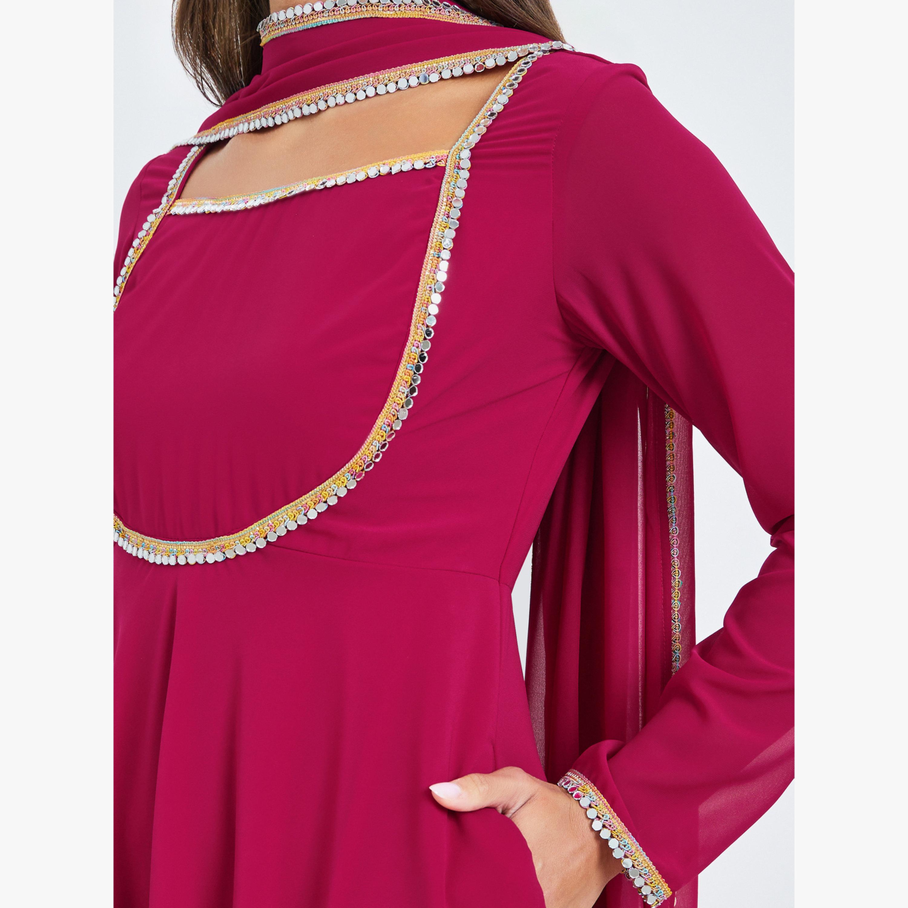 فستان طويل بياقة مربعة مع وشاح-women-clothing-dresses-image-6