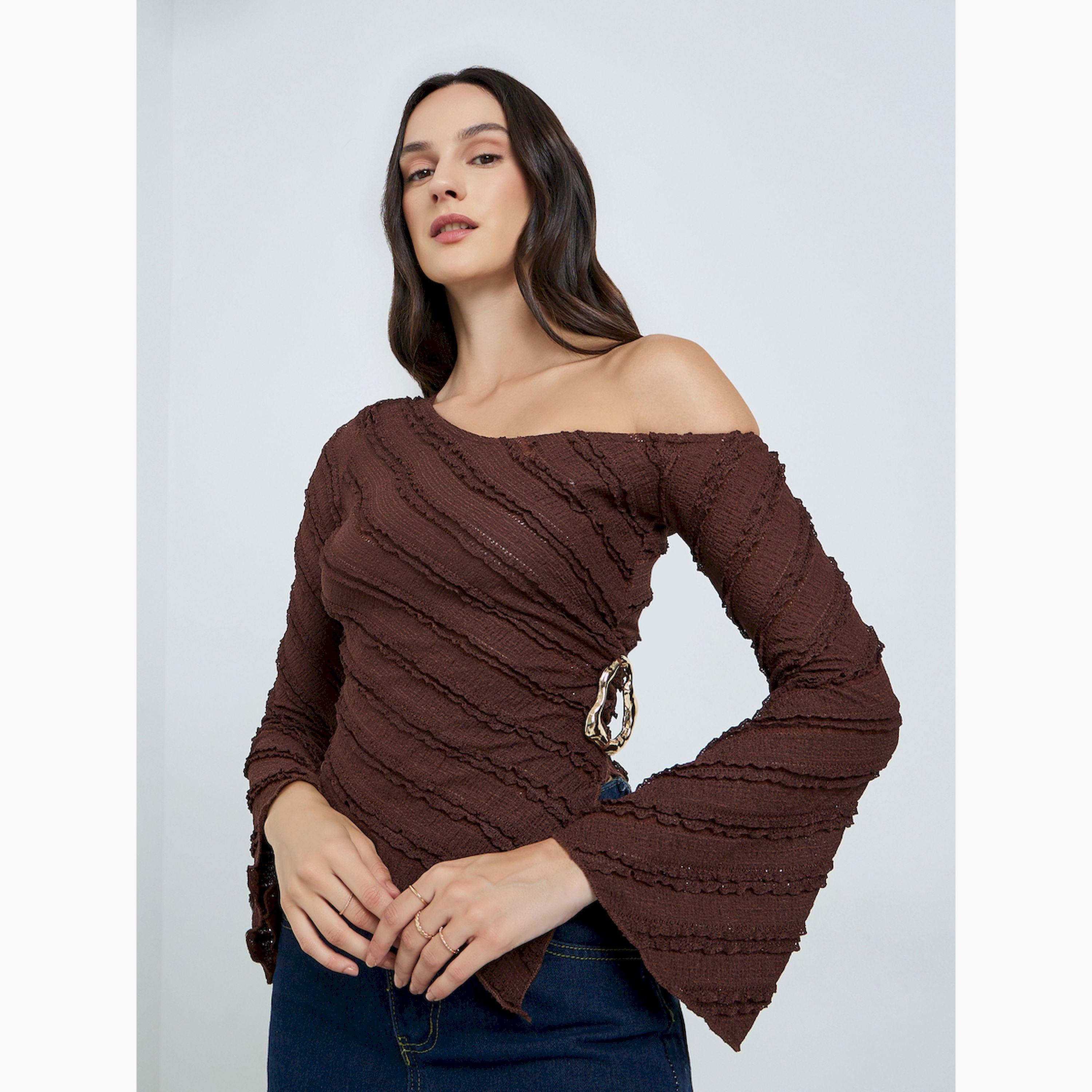 Take Two Brown Textured One-Shoulder Top-women-clothing-shirtsandblouses-blouses-image-1