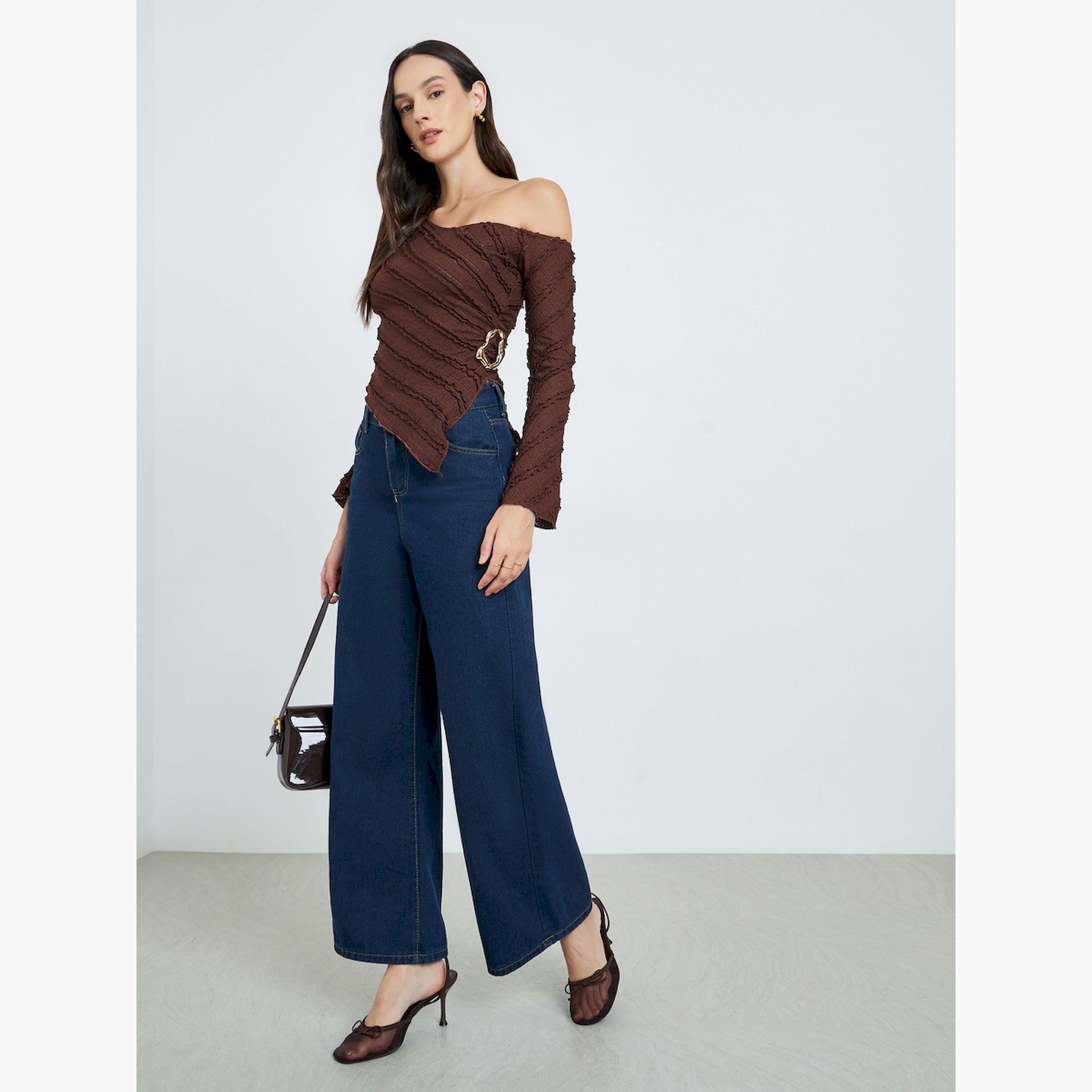 Take Two Brown Textured One-Shoulder Top-women-clothing-shirtsandblouses-blouses-image-2