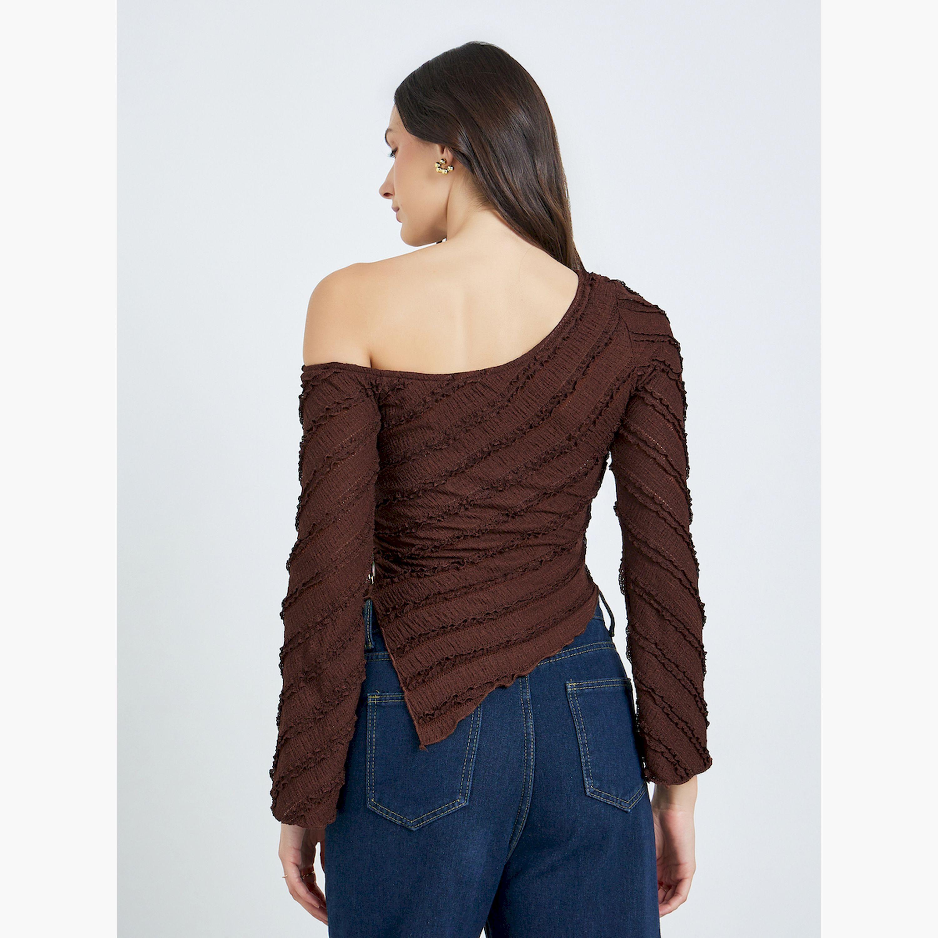 بلوزة بارزة الملمس بكتف واحد-women-clothing-shirtsandblouses-blouses-image-4