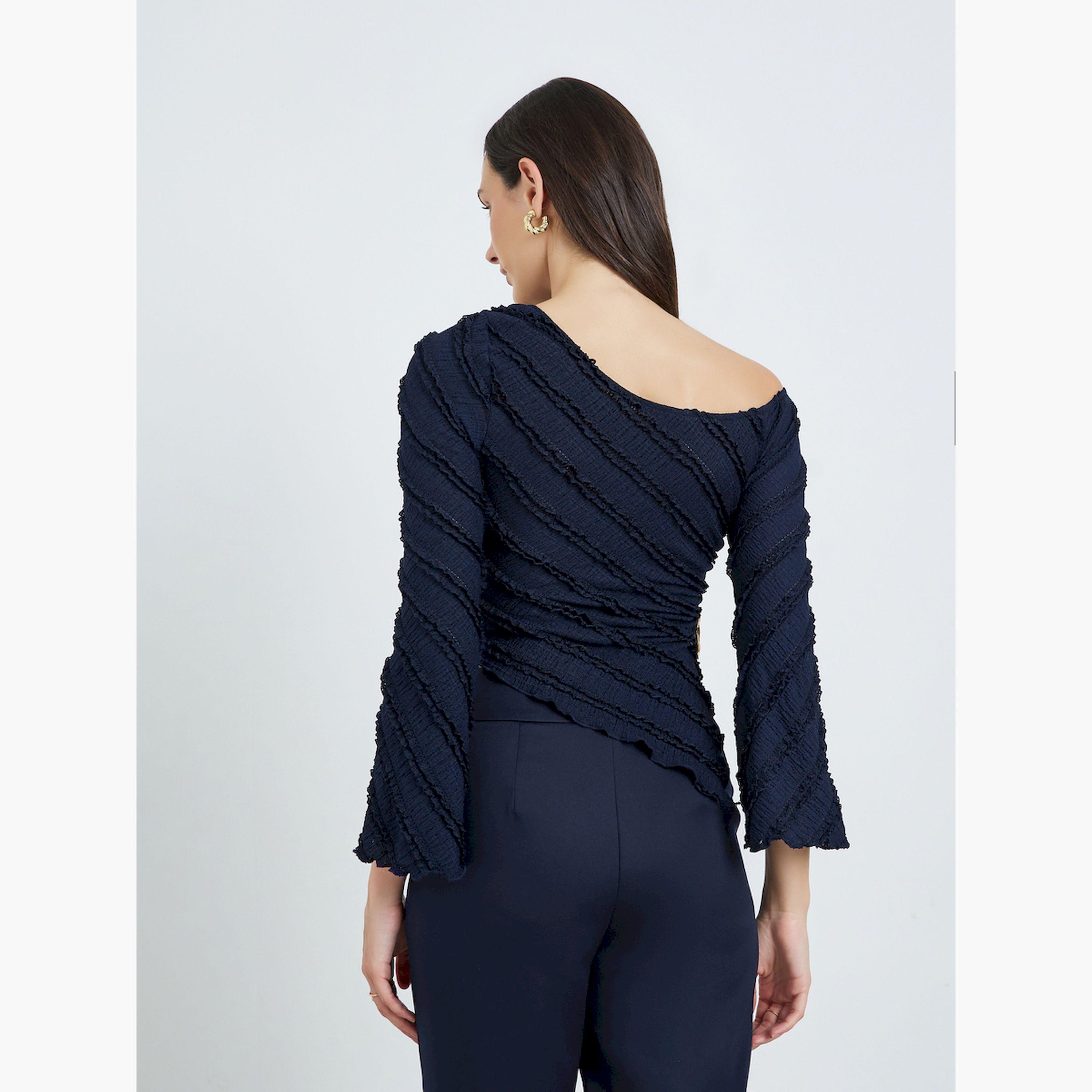 Take Two Dark Blue Textured One-Shoulder Top-women-clothing-shirtsandblouses-blouses-image-4
