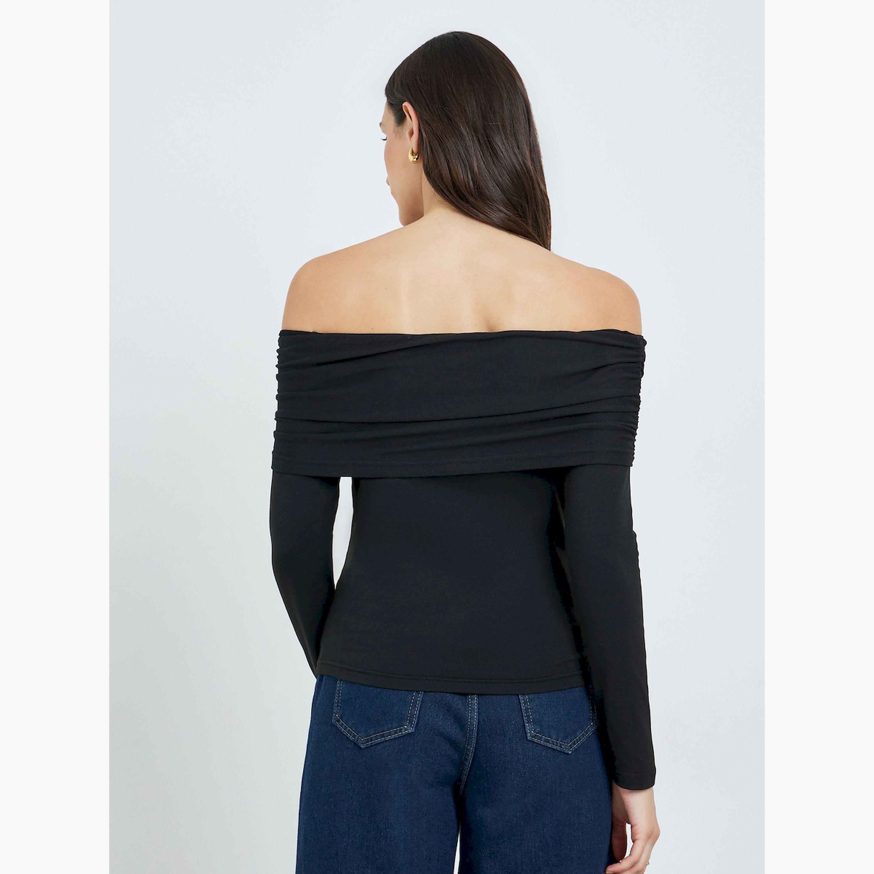 Take Two Black Off-Shoulder Long Sleeve Blouse-women-clothing-shirtsandblouses-blouses-image-4