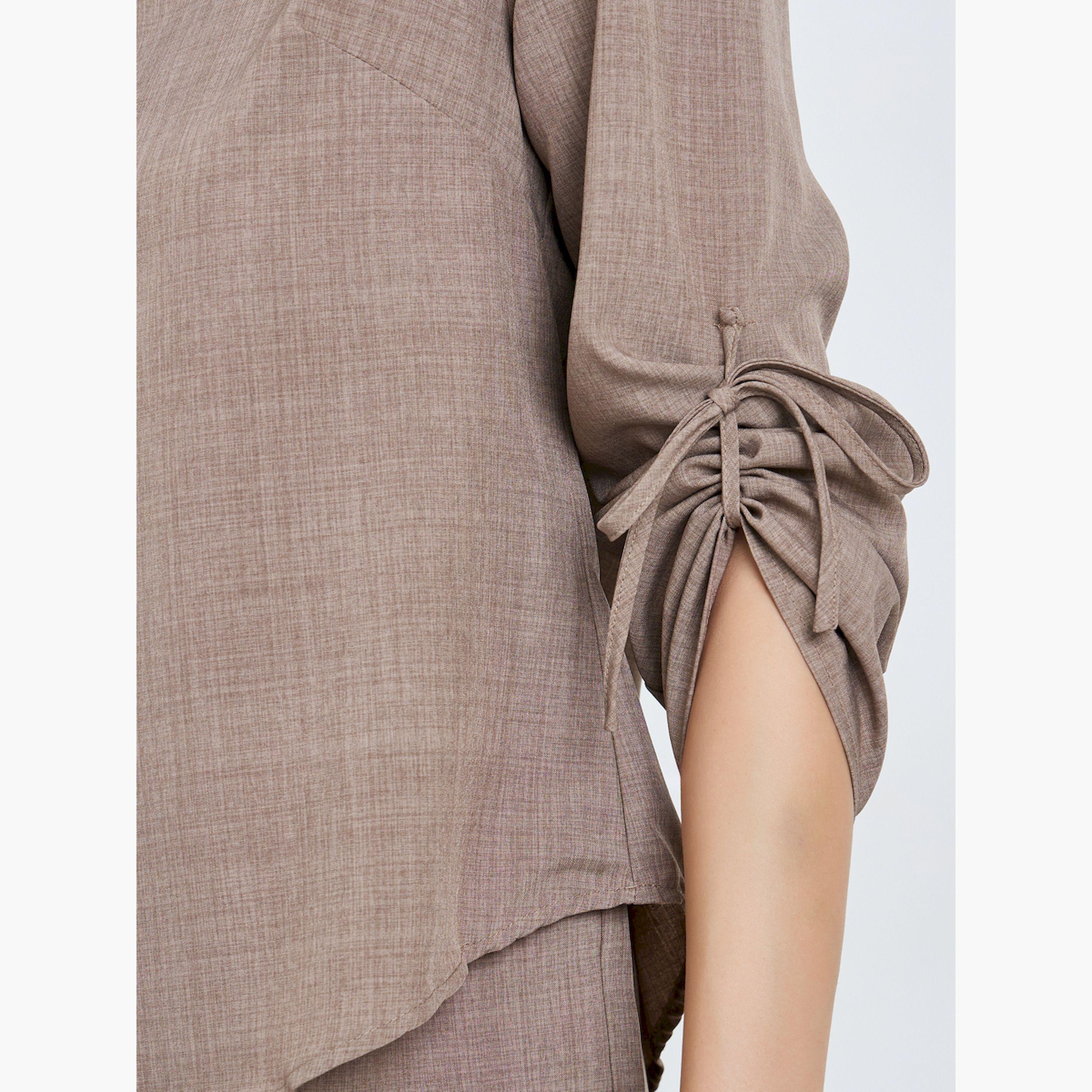 Take Two X Styli Tan Linen Tie-Sleeve Top and Trousers Co-Ords-women-clothing-coordsets-image-4