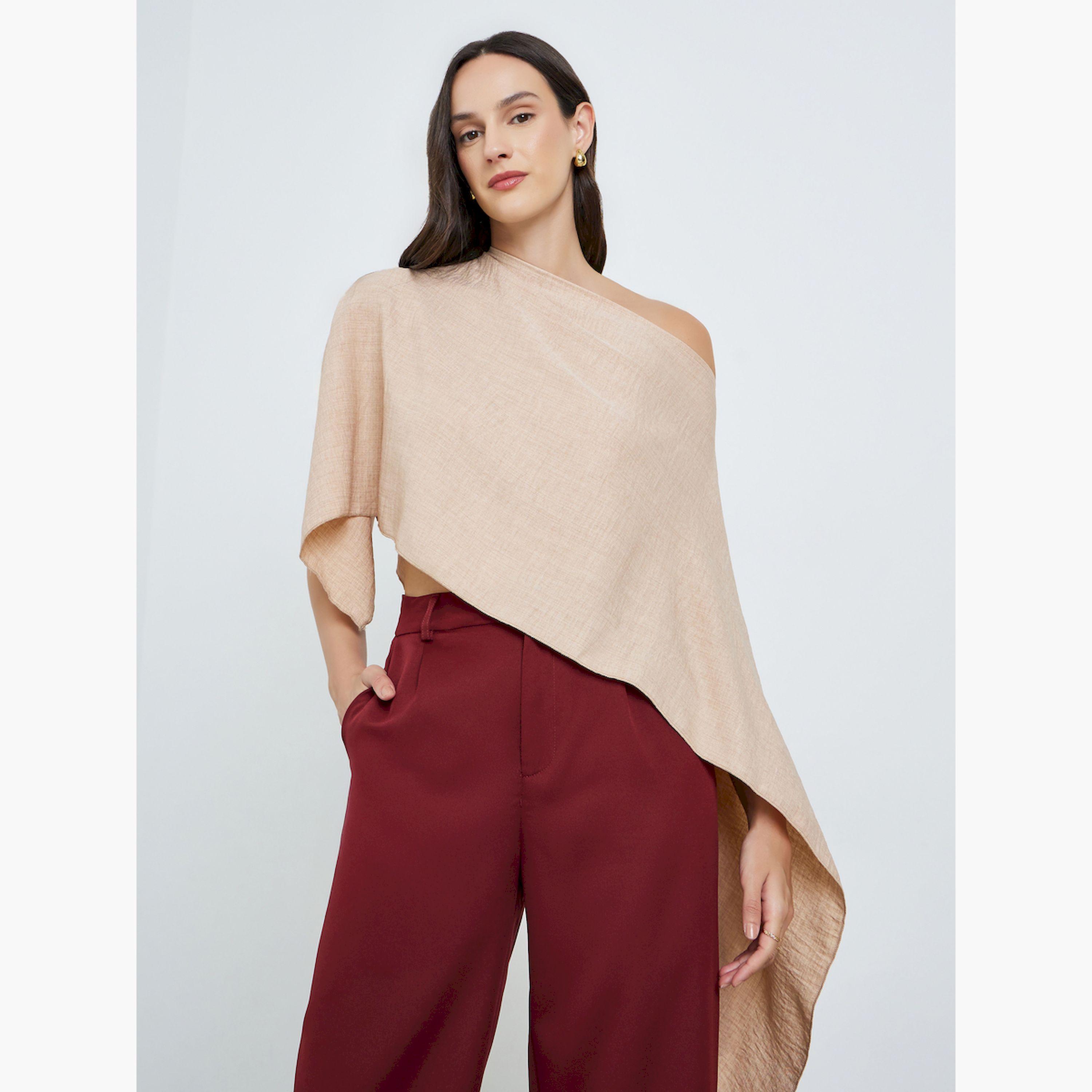 Take Two Beige One-Shoulder Cape Detail Blouse-women-clothing-shirtsandblouses-blouses-image-1