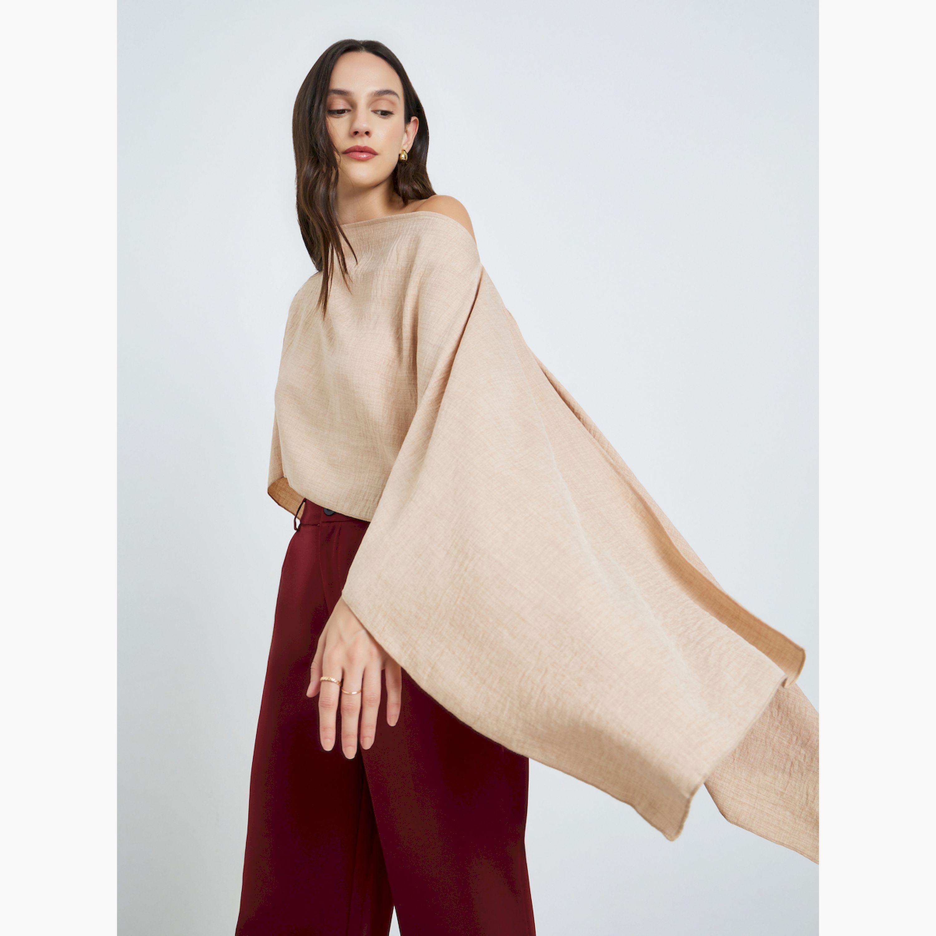 Take Two Beige One-Shoulder Cape Detail Blouse-women-clothing-shirtsandblouses-blouses-image-3