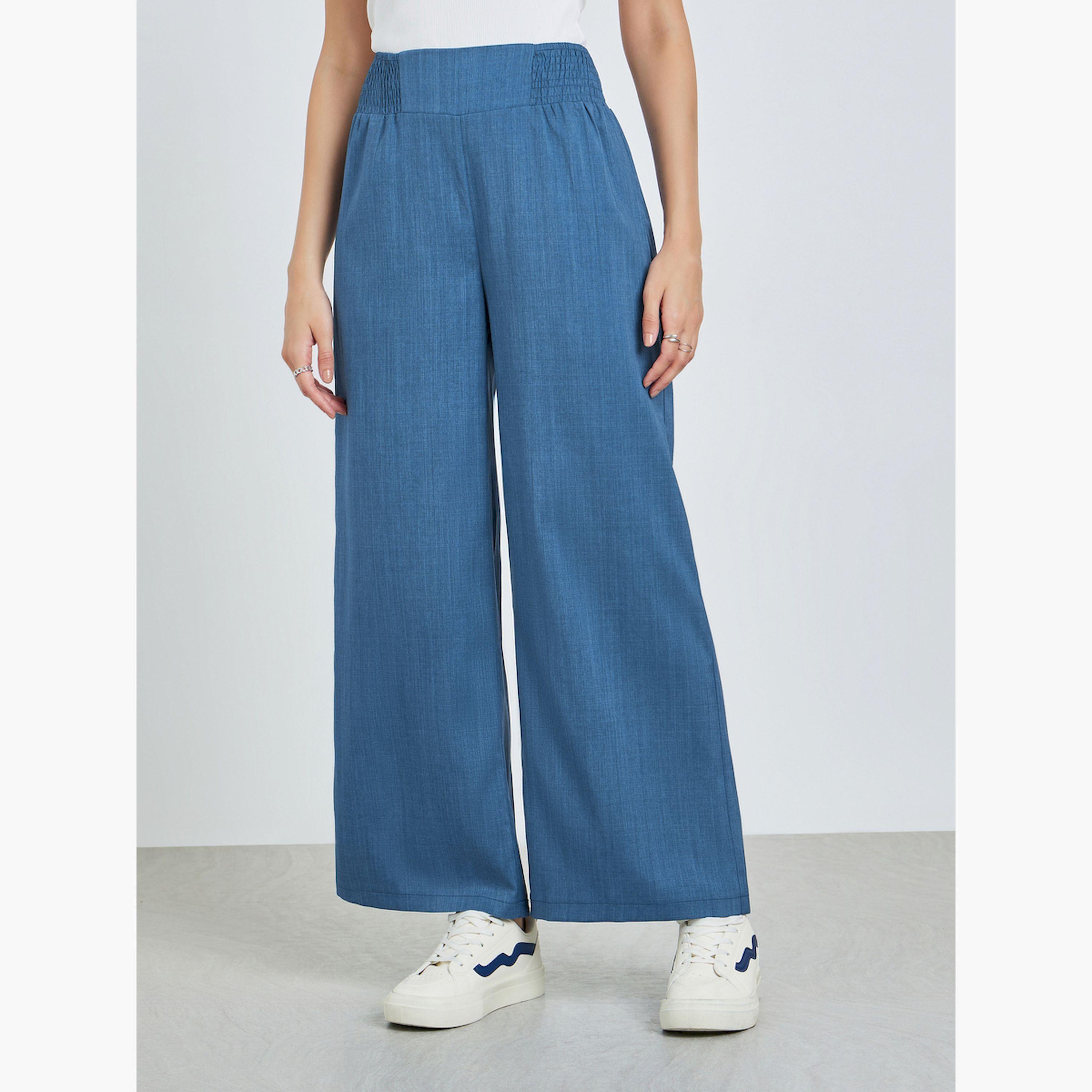 Take Two Blue Elastic Waist Wide Leg Pants-women-clothing-bottoms-trousers-image-1