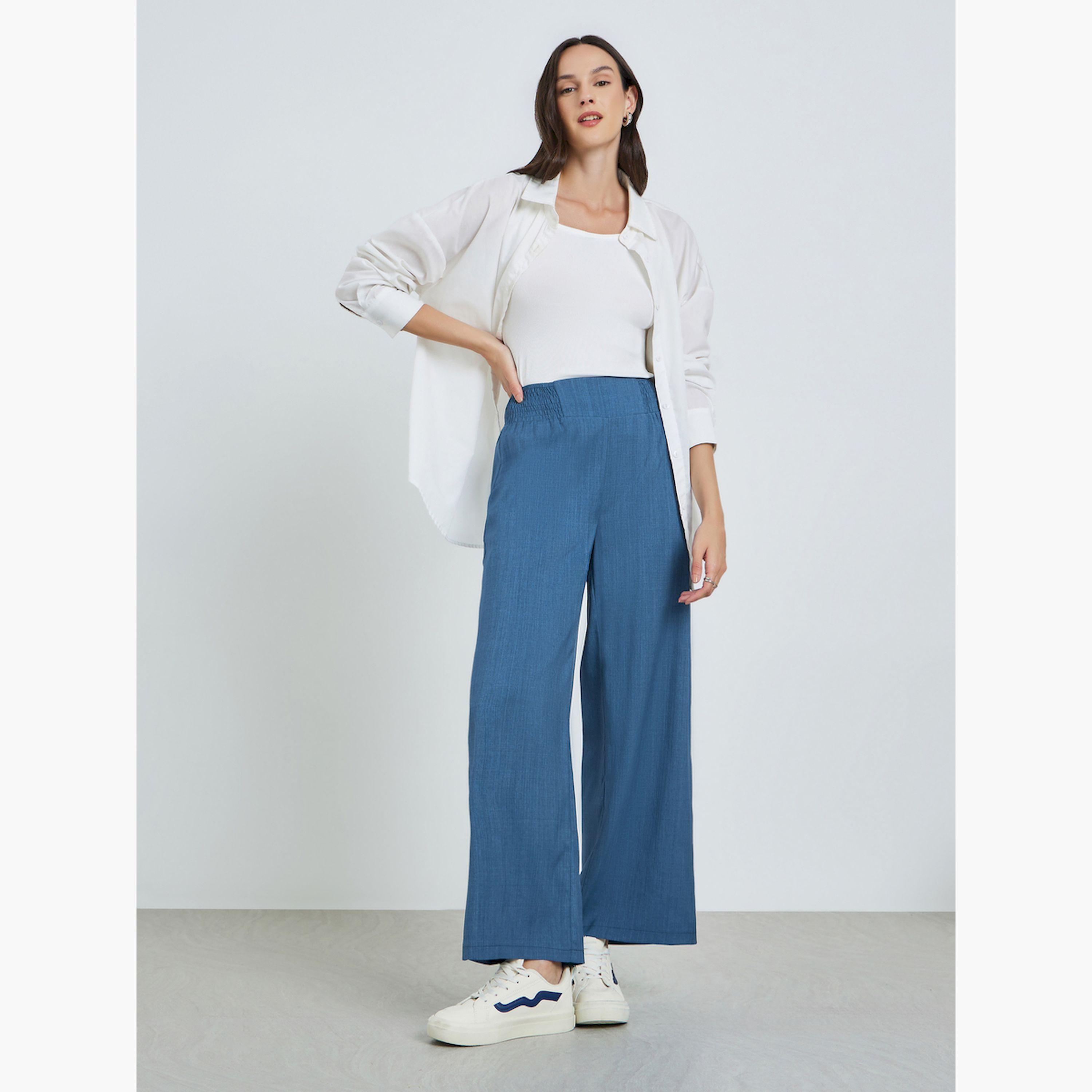 Take Two Blue Elastic Waist Wide Leg Pants-women-clothing-bottoms-trousers-image-2