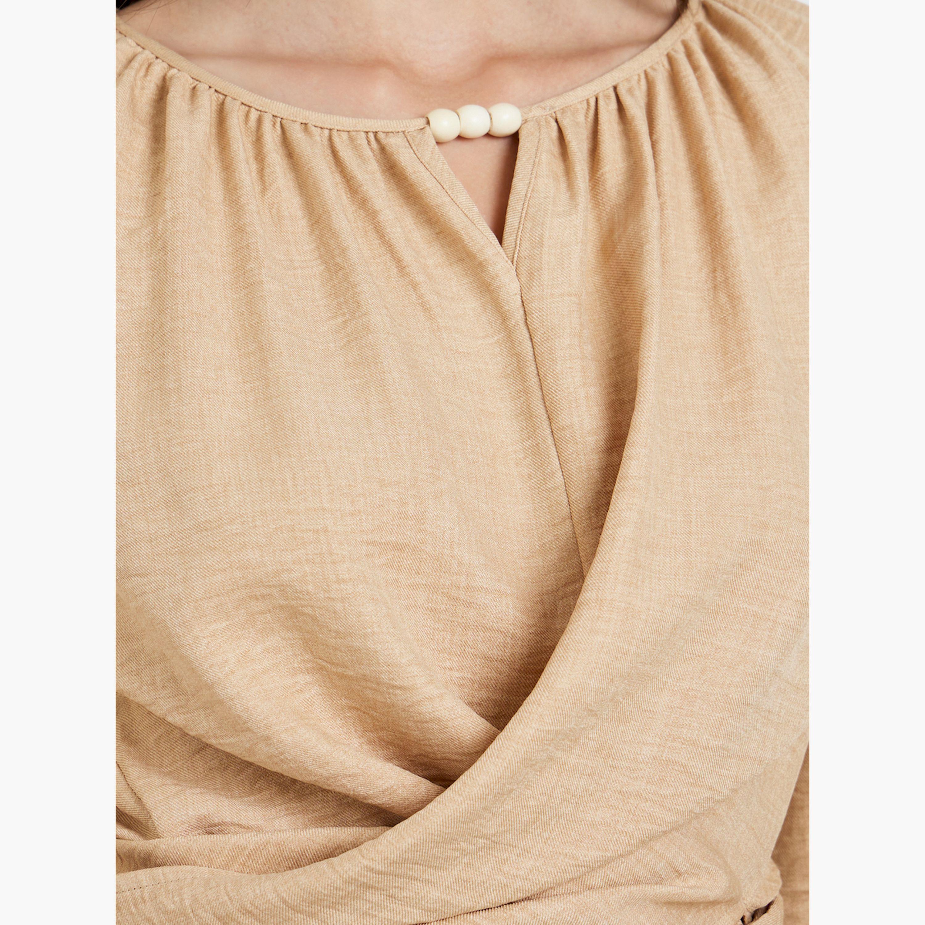 Take Two Beige Long Sleeve Wrap Blouse-women-clothing-shirtsandblouses-blouses-image-5