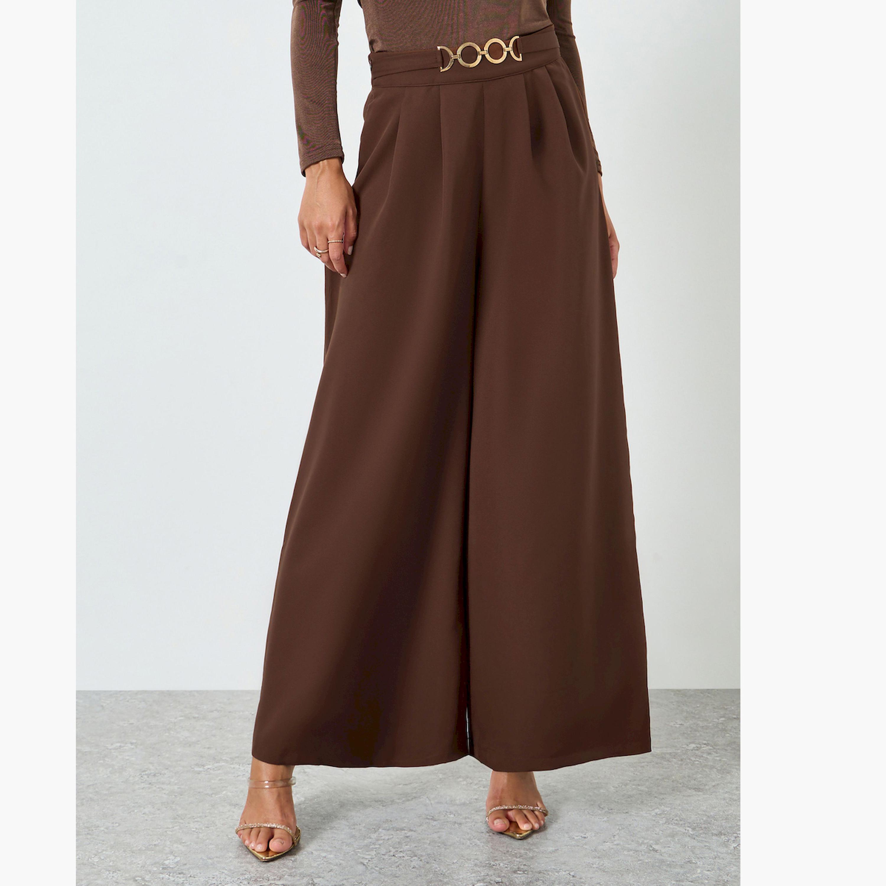 Take Two Brown Pleated Wide Leg Pants-women-clothing-bottoms-trousers-image-1