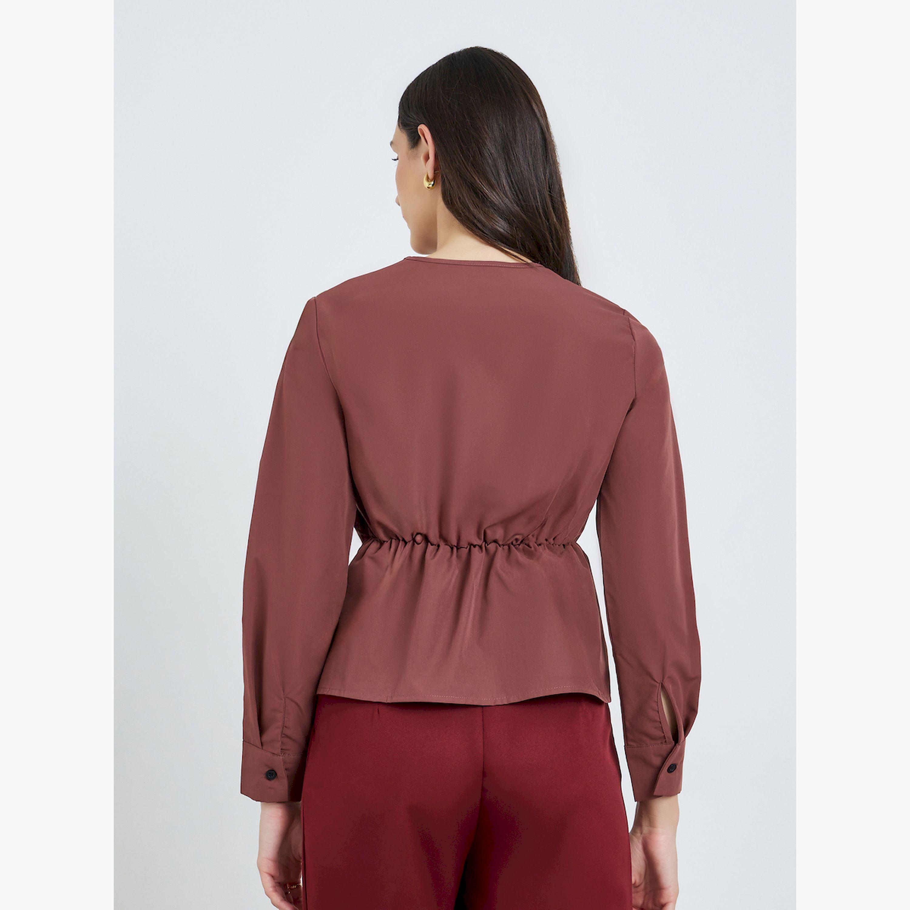 بلوزة بكسرات وتفاصيل إبزيم وأكمام طويلة-women-clothing-shirtsandblouses-blouses-image-3