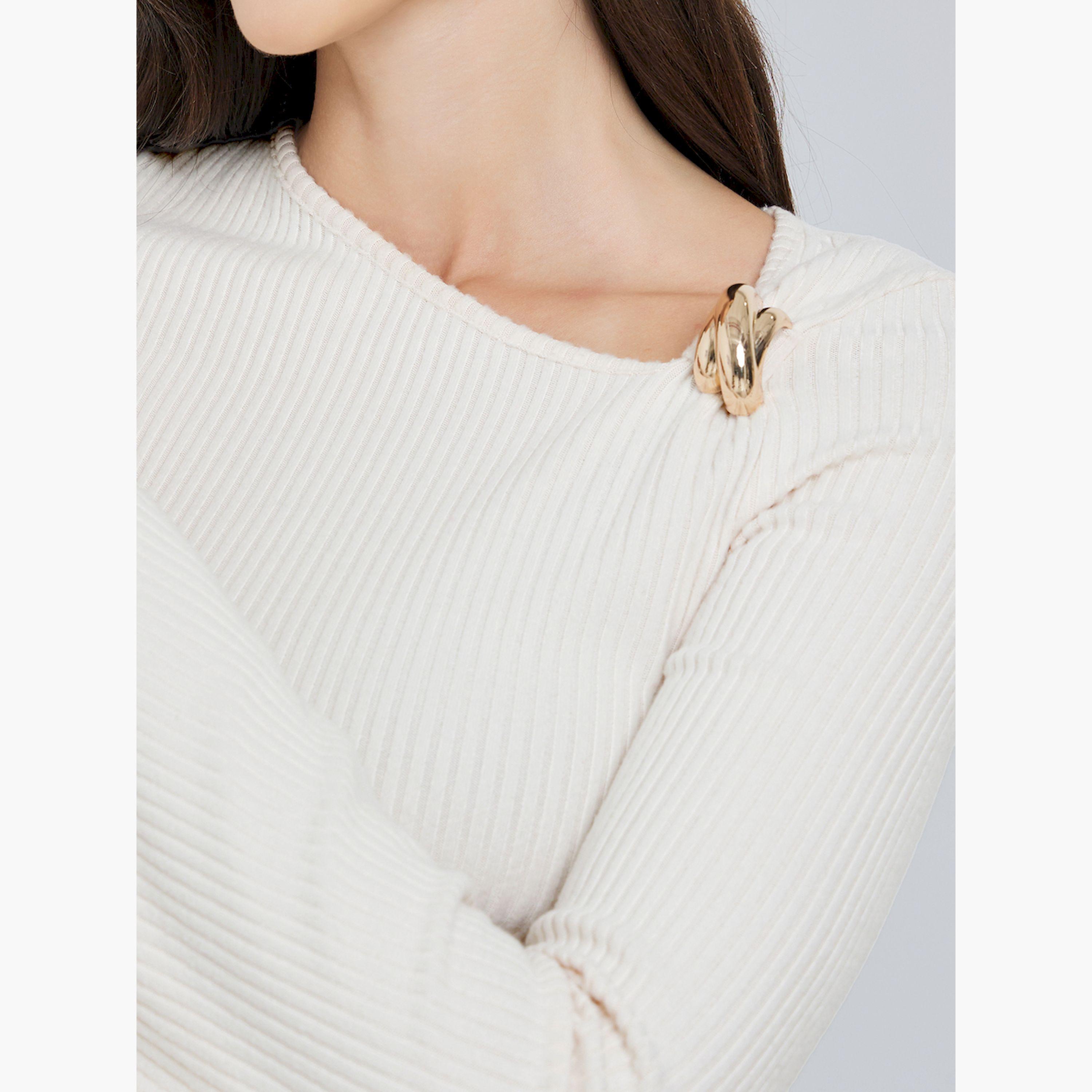 بلوزة مضلعة بياقة غير متماثلة-women-clothing-shirtsandblouses-blouses-image-5