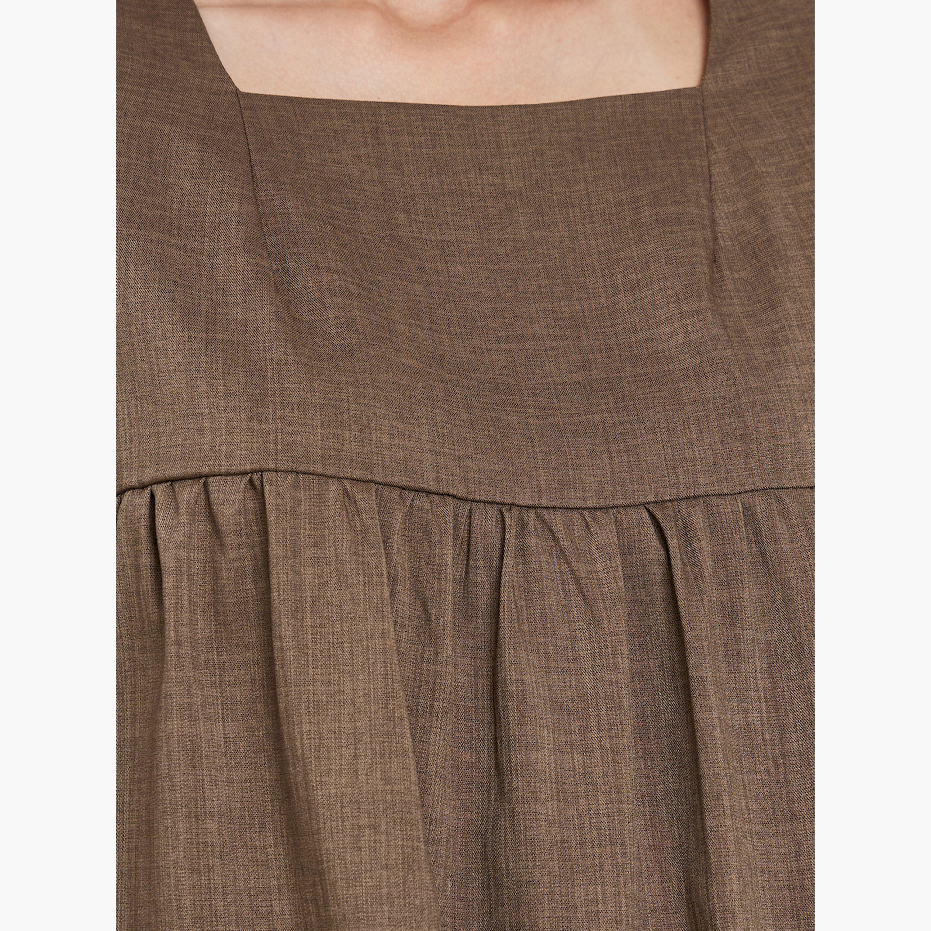 طقم بنطال وبلوزة كتان بياقة مربعة-women-clothing-coordsets-image-4