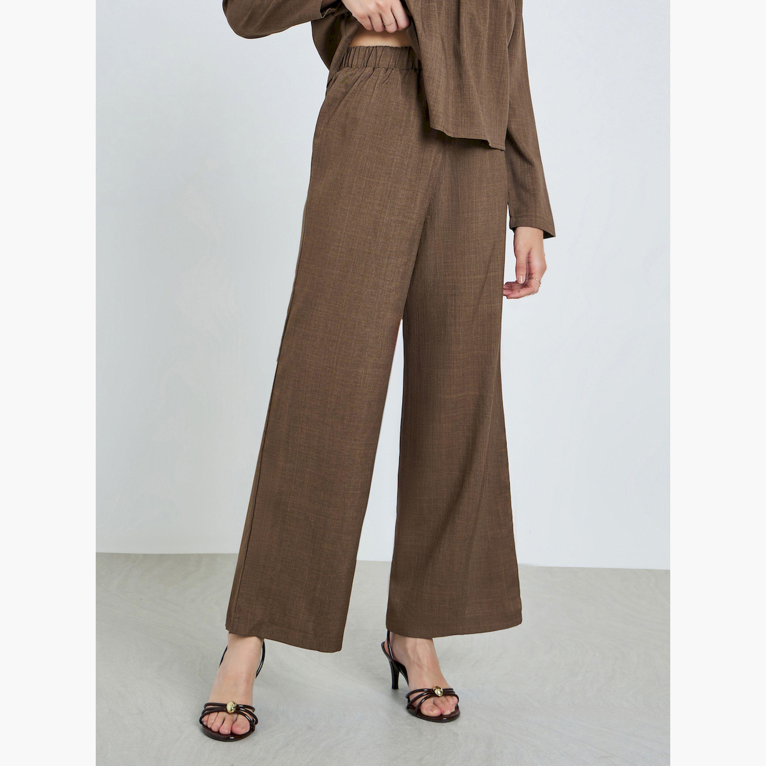 Take Two X Styli Brown Square Neck Linen Top and Trousers Co-Ords-women-clothing-coordsets-image-5