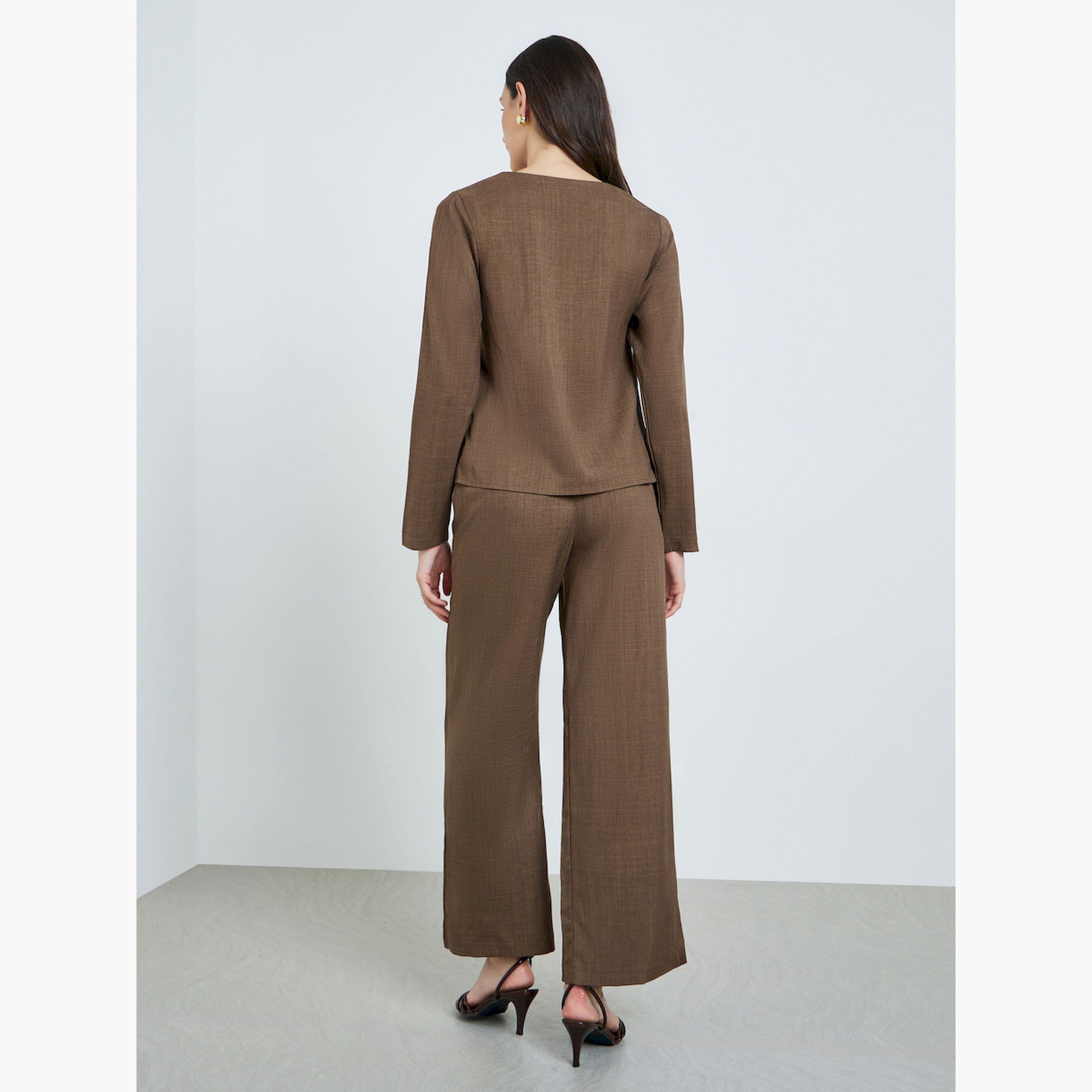 Take Two X Styli Brown Square Neck Linen Top and Trousers Co-Ords-women-clothing-coordsets-image-6