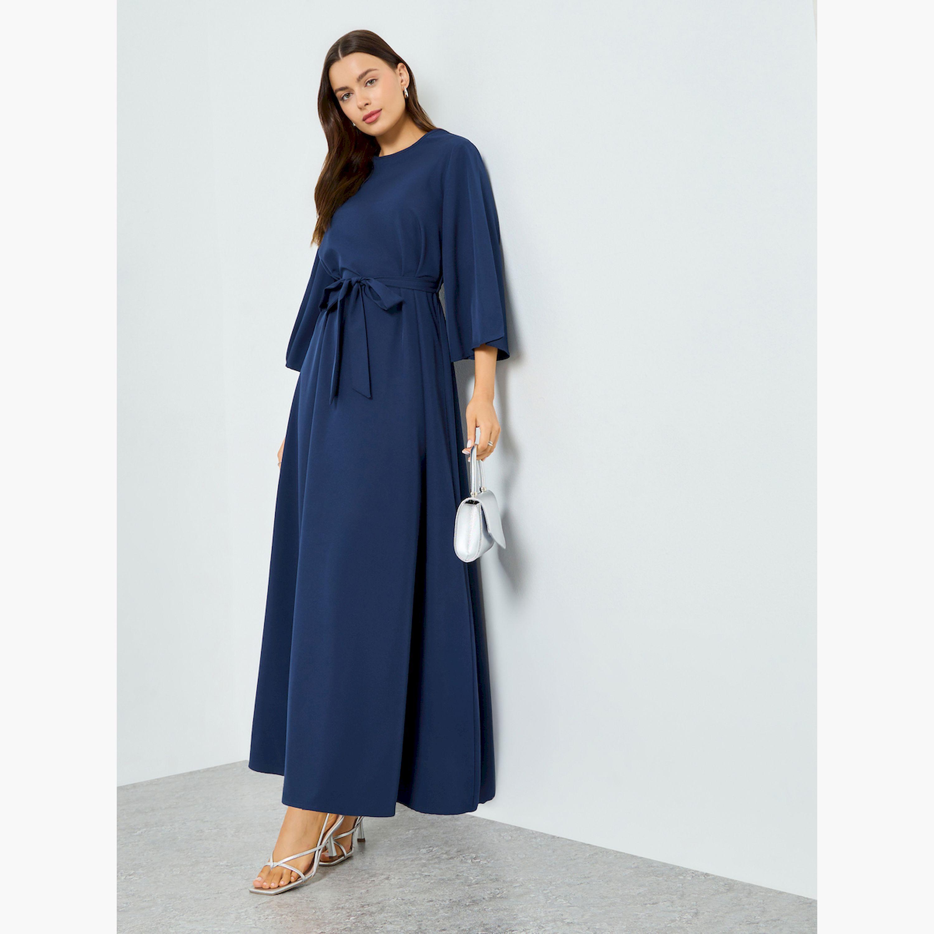 Take Two Dark Blue Bell Sleeve Waist-Tie Maxi Dress-women-clothing-dresses-image-2